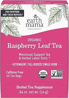 Earth Mama Organic Red Raspberry Leaf Tea | Labor Prep & Menstrual Support Herbal Tea, Pregnancy & Postpartum Care Recovery | 16 Teabags | Caffeine Free & Non-GMO
