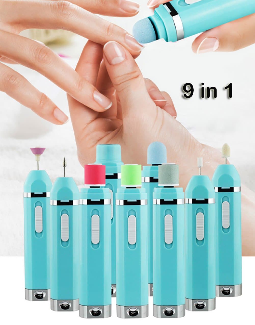 REAK Electronic Nail Care System,Kit--Portable Nail Buffer and Polisher,Electronic Manicure&Pedicure-9 in 1,Electric Nail Drill Kit,Nail Grinding,Burnishing Machine,Shaving Head.Salon-Quality Grooming