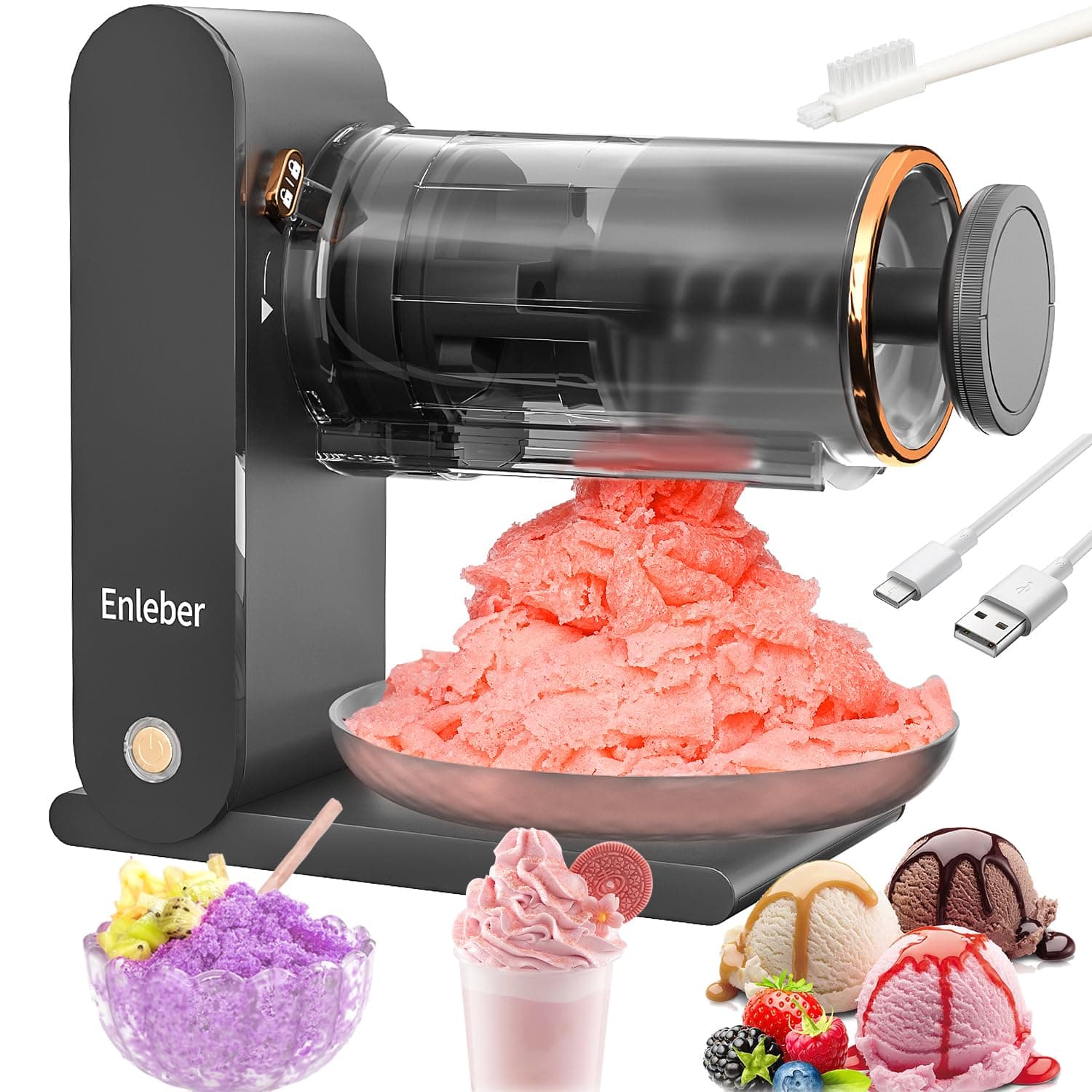 Shaved Ice Snow Cone Machine with 2 Reusable Plastic Ice Molds Cups Slush Machine with Stainless Steel Blades Cocktail Margarita Tabletop Ice Crusher (Dark Gray)