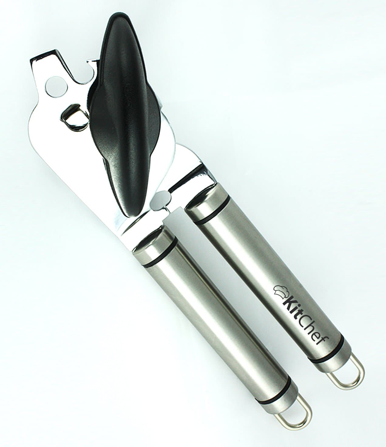 KitChef Premium Multi-function Manual Can Tin Opener | Premium High Quality Stainless Steel with Bottle Cap Opener and Soda Top Lifter | Lesser Hand Effort Required.