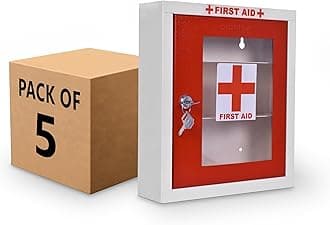 Plantex Metal First Aid Box - Emergency Medical Kit for Medicine Storage - Multi Compartment with Key Lock - Pack of 5 (Red & Ivory) for Home, School, Office