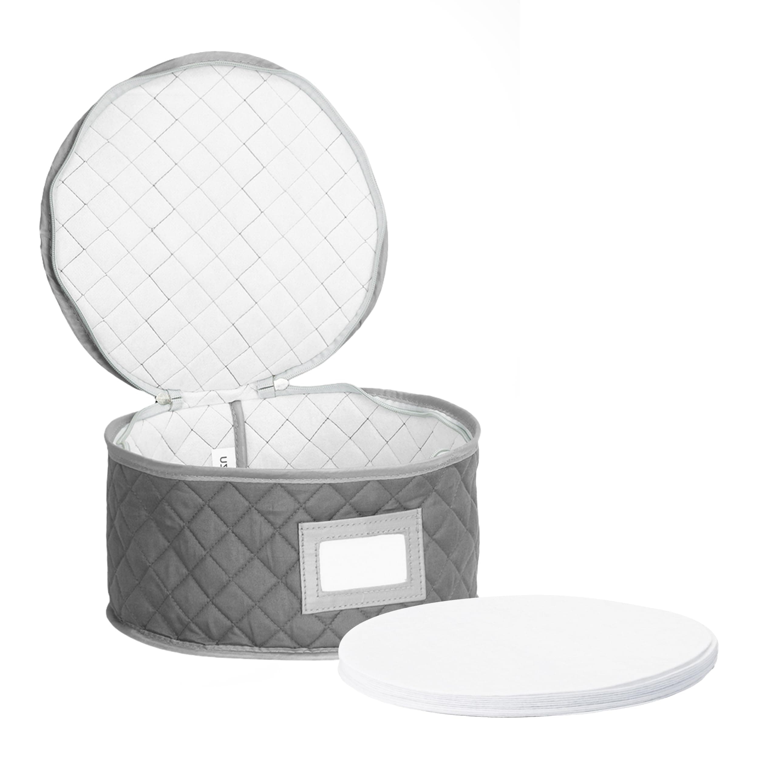 Stack Store Plus More Beete China Storage Case - Dinner Plate Quilted Case - 12 inches diameter x 7 inches height - Gray - Includes 12 Felt Separators