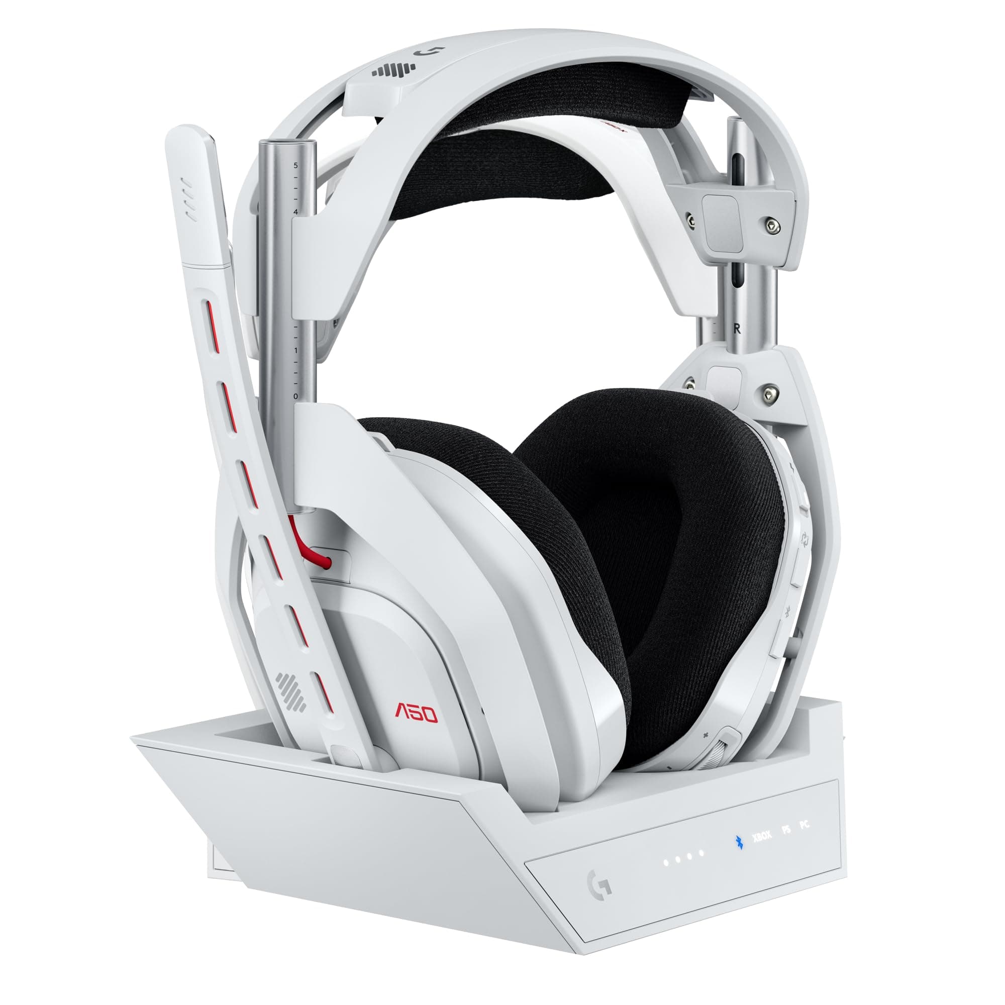 Astro A50 Multi-Platform Wireless Gaming Headset + Base Station for PS5/Xbox/PC: PLAYSYNC Audio Switcher, <16bit/48kHz (Console), <24bit/48kHz (PC), 24hr Battery, 2.4GHz & BT - White