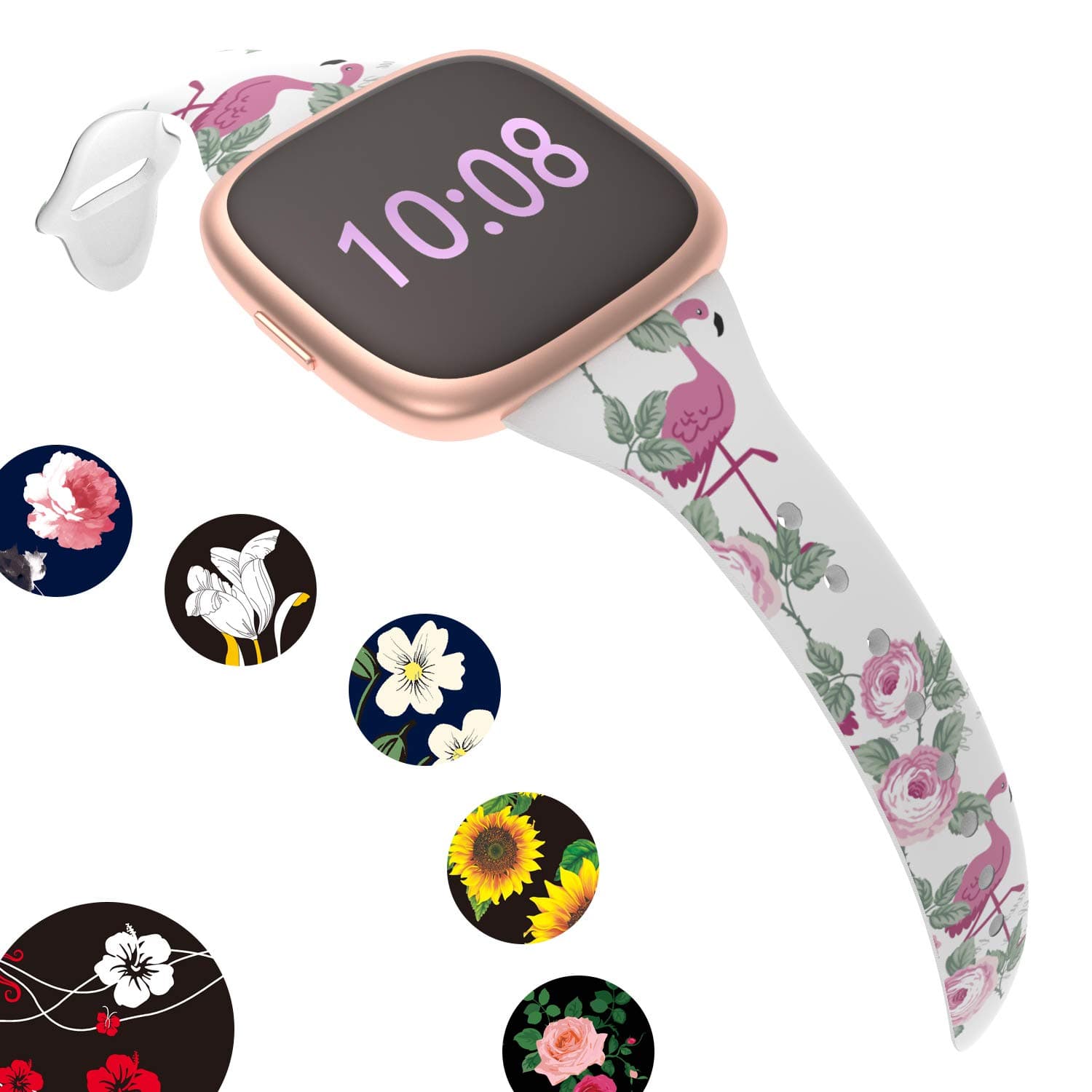 ACBEE Compatible with Fitbit Versa 2 Bands for Women Small Large, Narrow Flowers Silicone Wristband for Fitbit Versa 2 / Versa Lite/Versa Special Edition/Versa (Flamingo Pink Flower, Small)