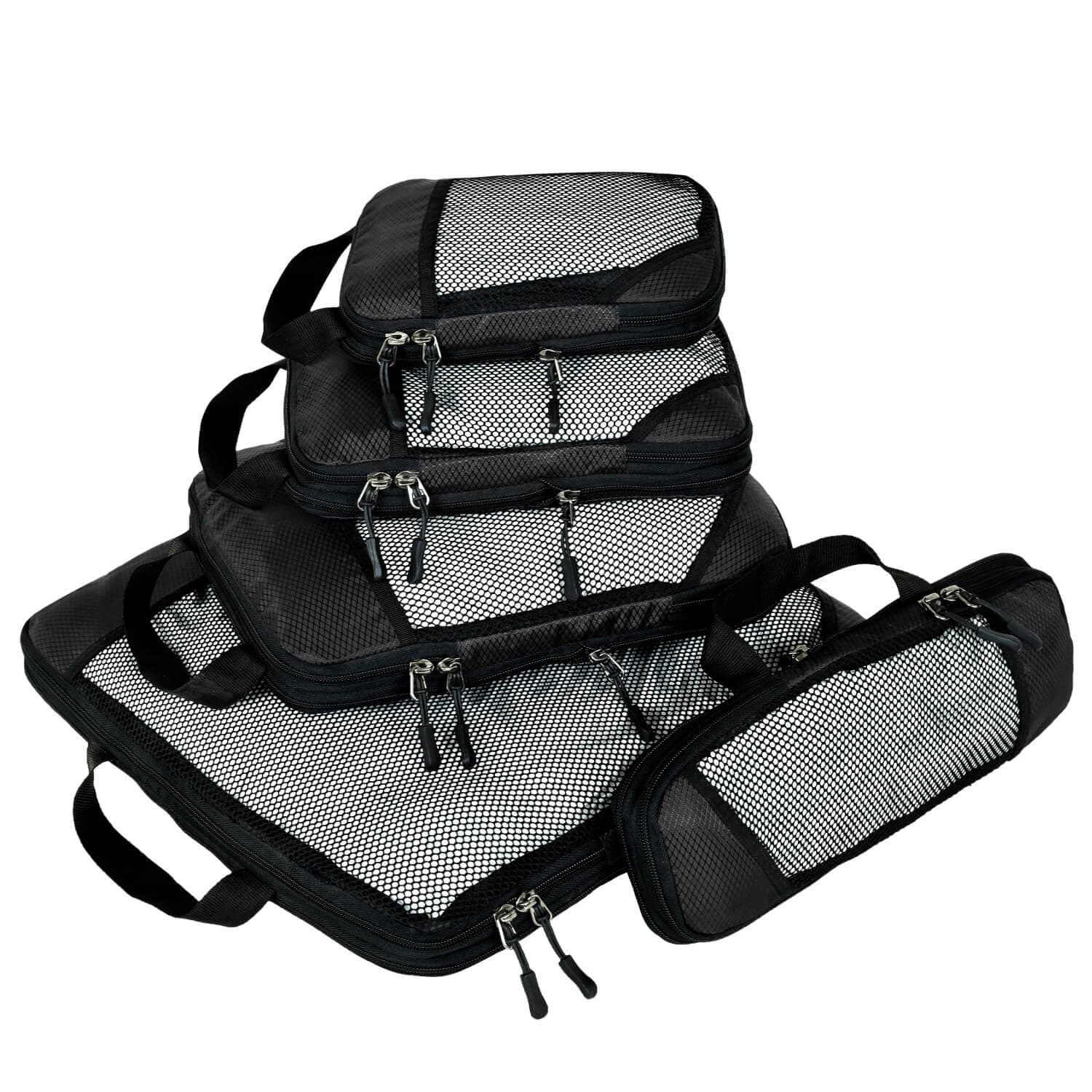 - FATMUG Polyester Compression Cube - Space Saving Clothing Organizer For Travel And Home - Set Of 5 Black