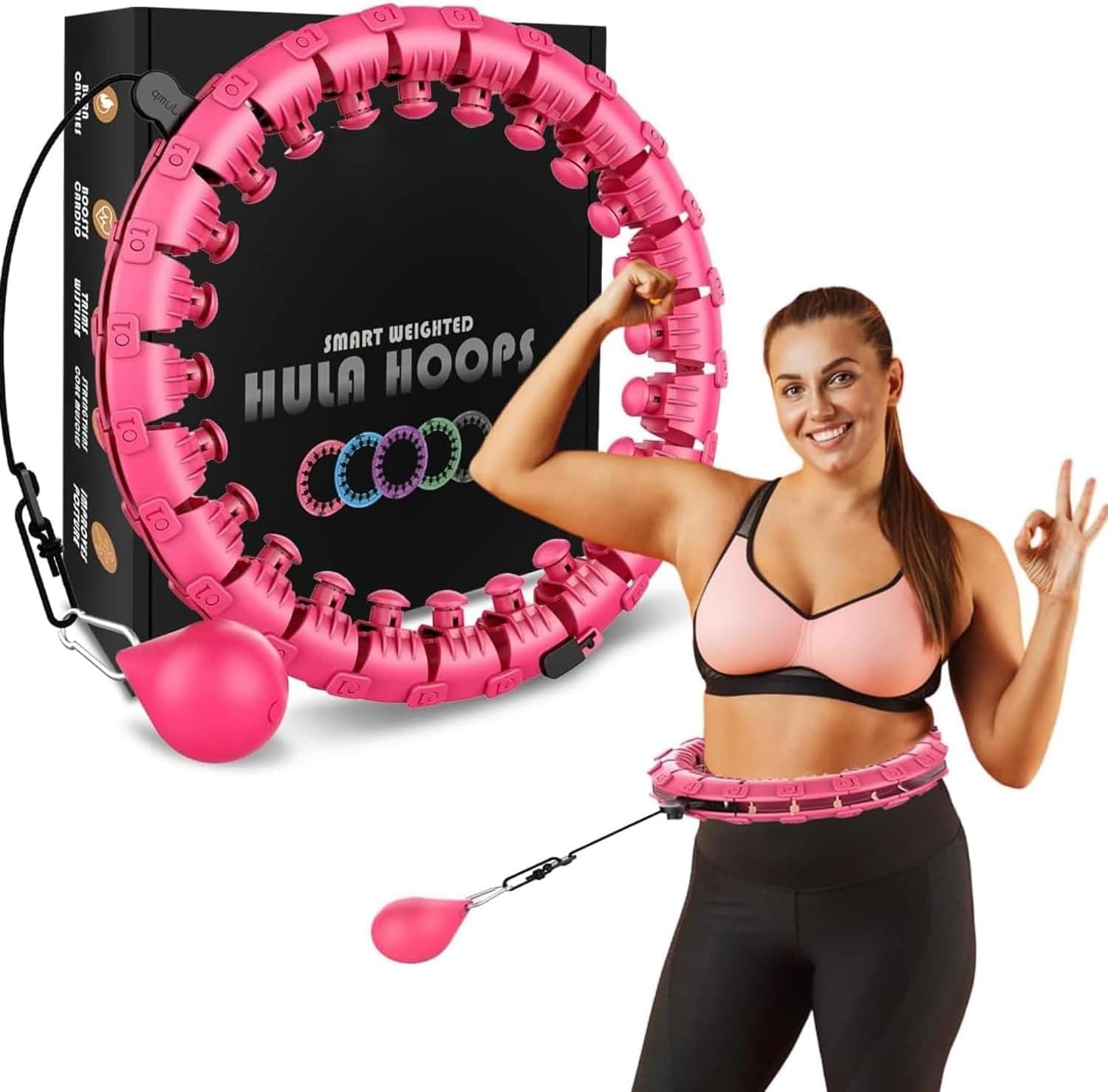 K-MART Smart Weighted Hula Ring Hoops, Hula Circle 24 Detachable Fitness Ring with 360 Degree Auto-Spinning Ball Massage, Gymnastics, Adult Fitness for Weight Loss