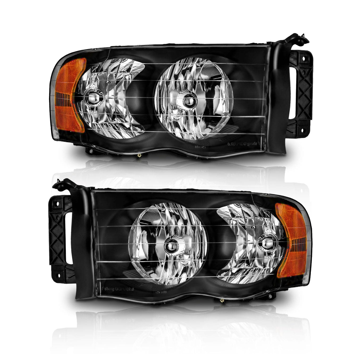 Headlights Assembly for 2002-2005 Dodge Ram 1500 Pickup Headlight Replacement for 03-05 Dodge Ram 2500/3500 Pickup Black Housing Amber Reflector L&R