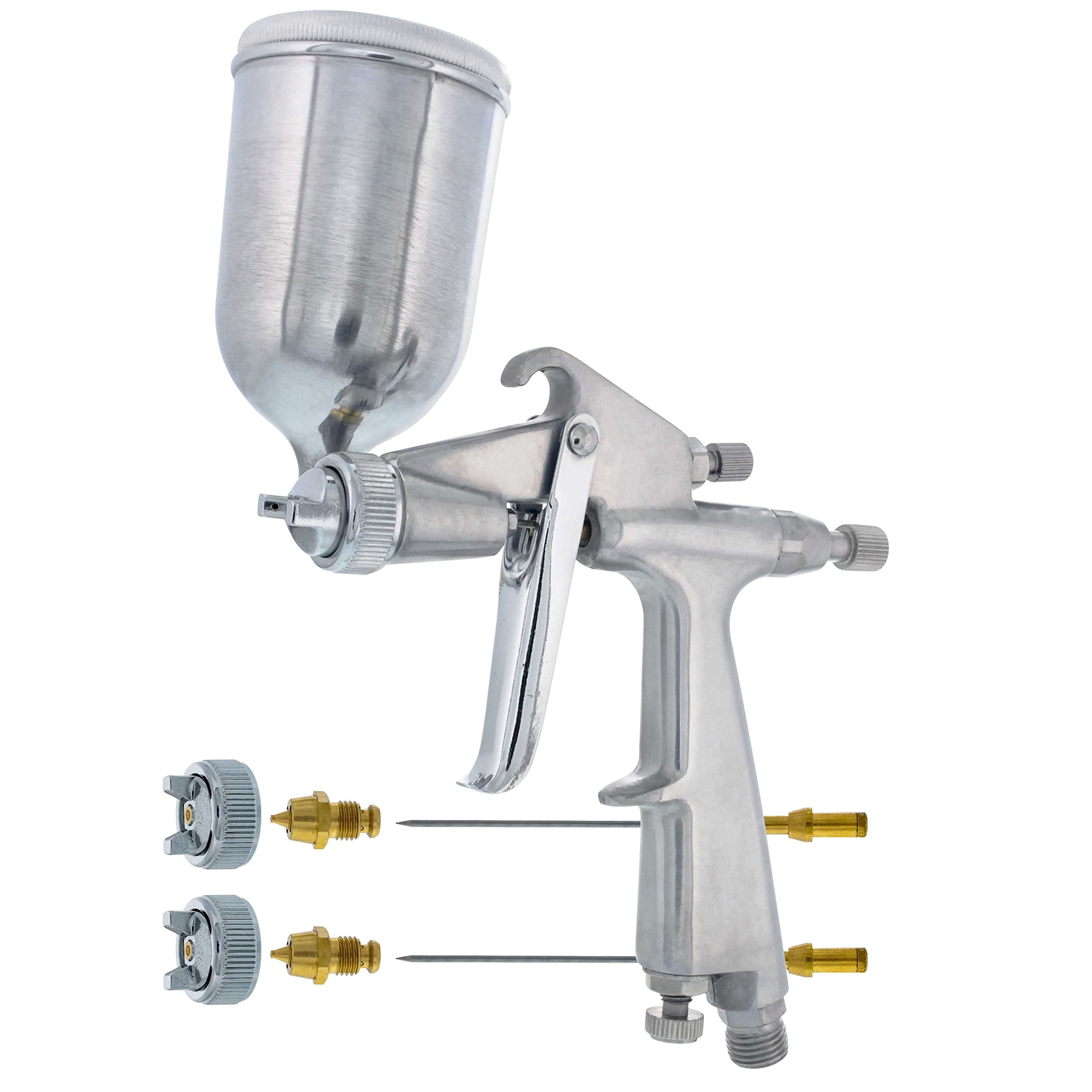 Mini Gravity Feed Spray Gun with .8mm, .5mm & 1.0mm Needle & Nozzle Sets & Side Mounted Rotating Cup