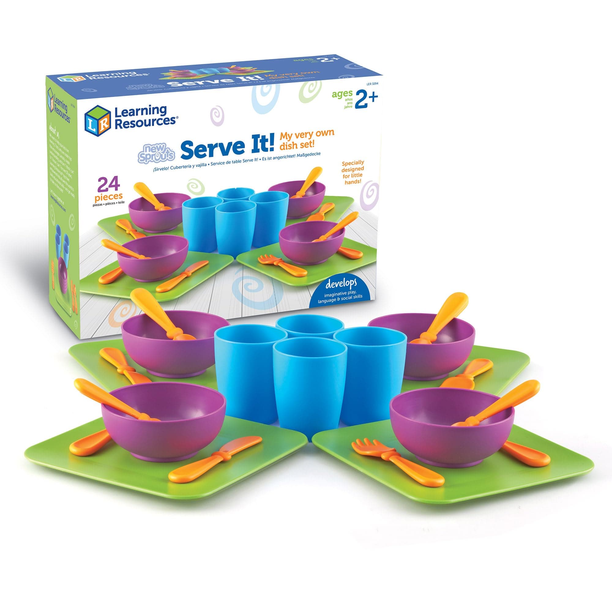 Learning Resources New Sprouts Serve It! My very own dish set, Pretend Play Toy for Toddlers, Preschool Learning Toys, Kitchen Play Toys for Kids