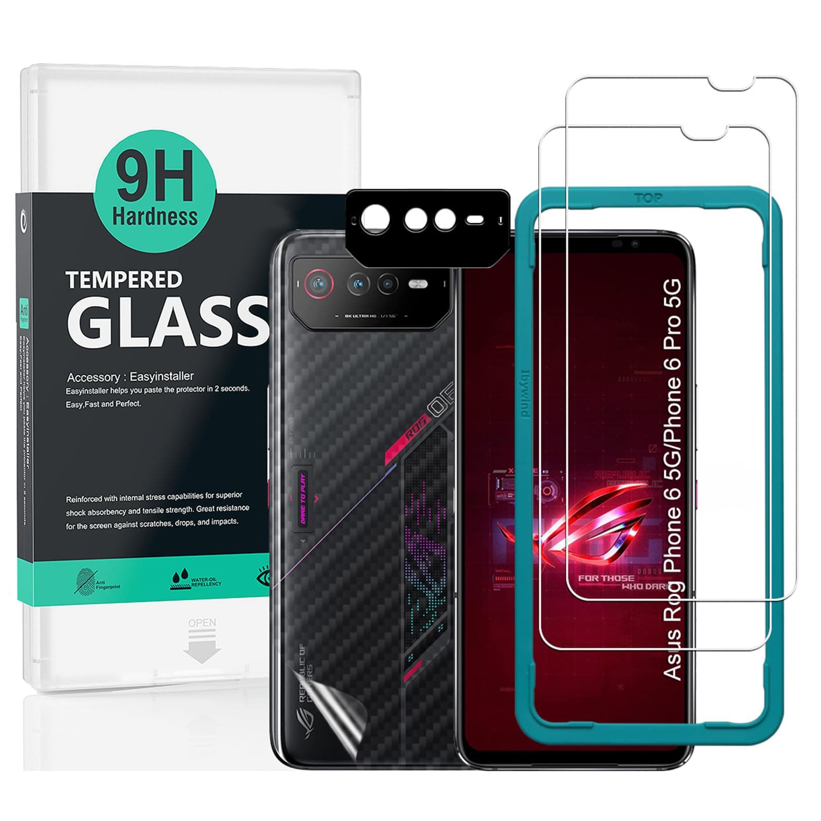 Ibywind Screen Protector For Asus Rog Phone 6 5G/Phone 6 Pro 5G 6.78"[2 Pack],9H Hardness Tempered Glass,With 1Pc Camera Lens Protector,Easy to Install