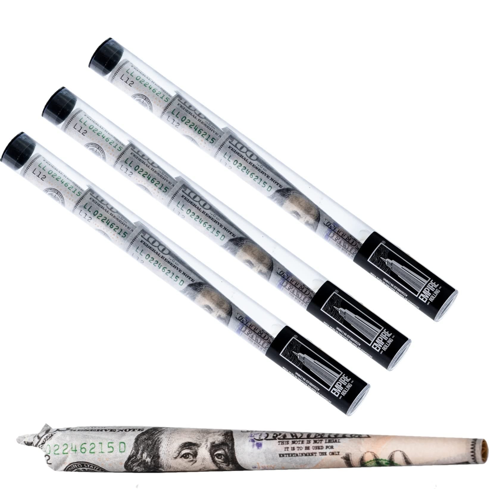 Empire Rolling® Benny's Triple Pack – Premium King Size Pre-Rolled Cones, Unique $100 Bill Design, Ultra-Smooth Burn, All-Natural, 111mm x 12mm, 3 Tubes (9 Cones), Eco-Friendly, Slow-Burning