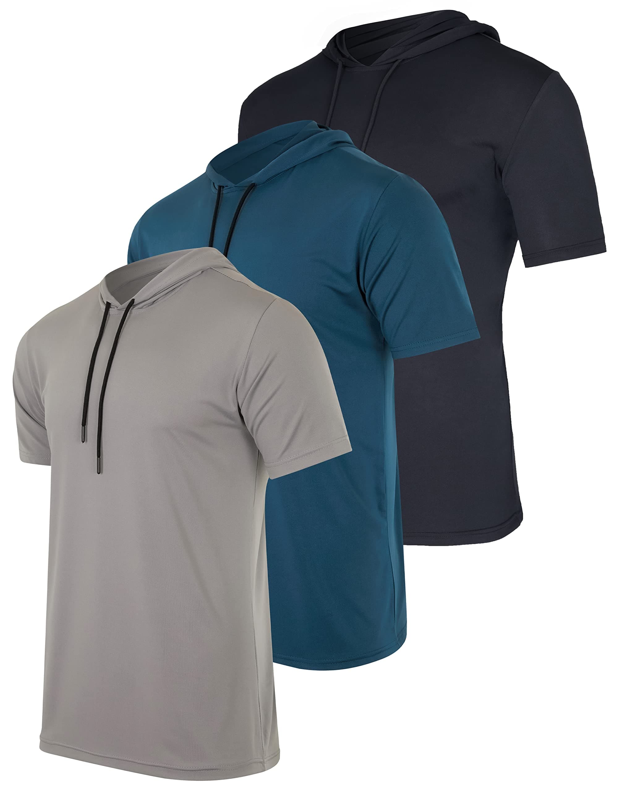 Real Essentials 3 Pack: Men's Dry Fit Short Sleeve Active Athletic Hoodie Pullover Sweatshirt (Available in Big & Tall)