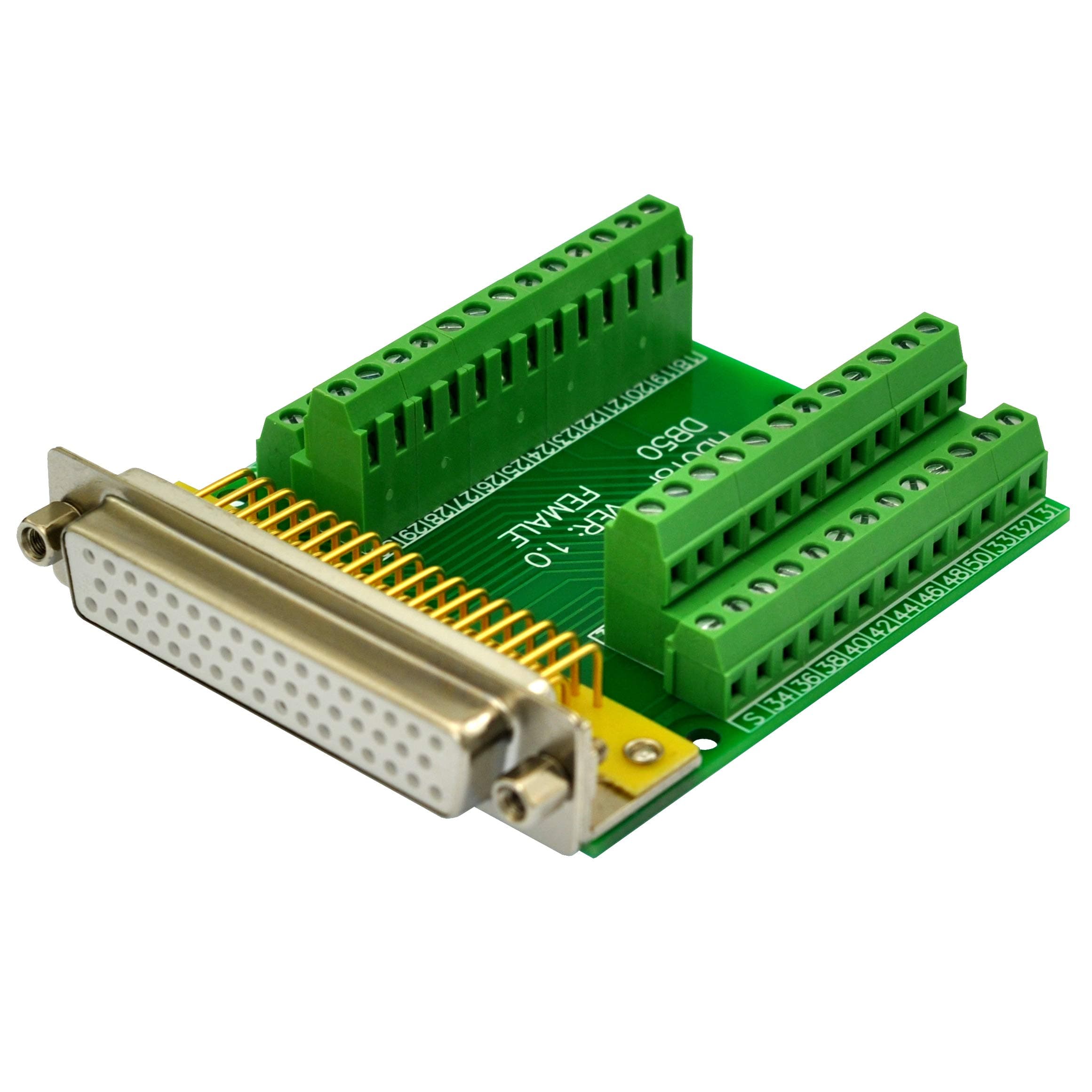 Slim Right Angle D-SUB Header Breakout Board Terminal Block DSUB Connector Module (DB50 Female)