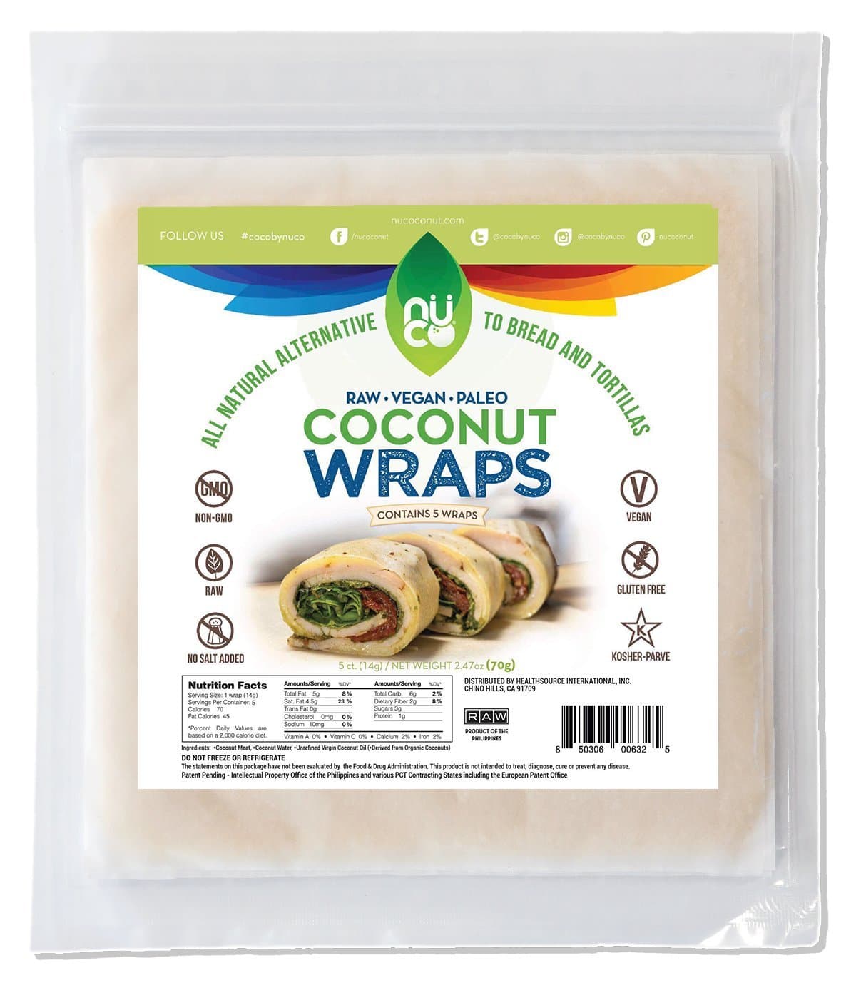 NUCO, Coconut Wraps, Original, 5 Wraps - (14 g) Each