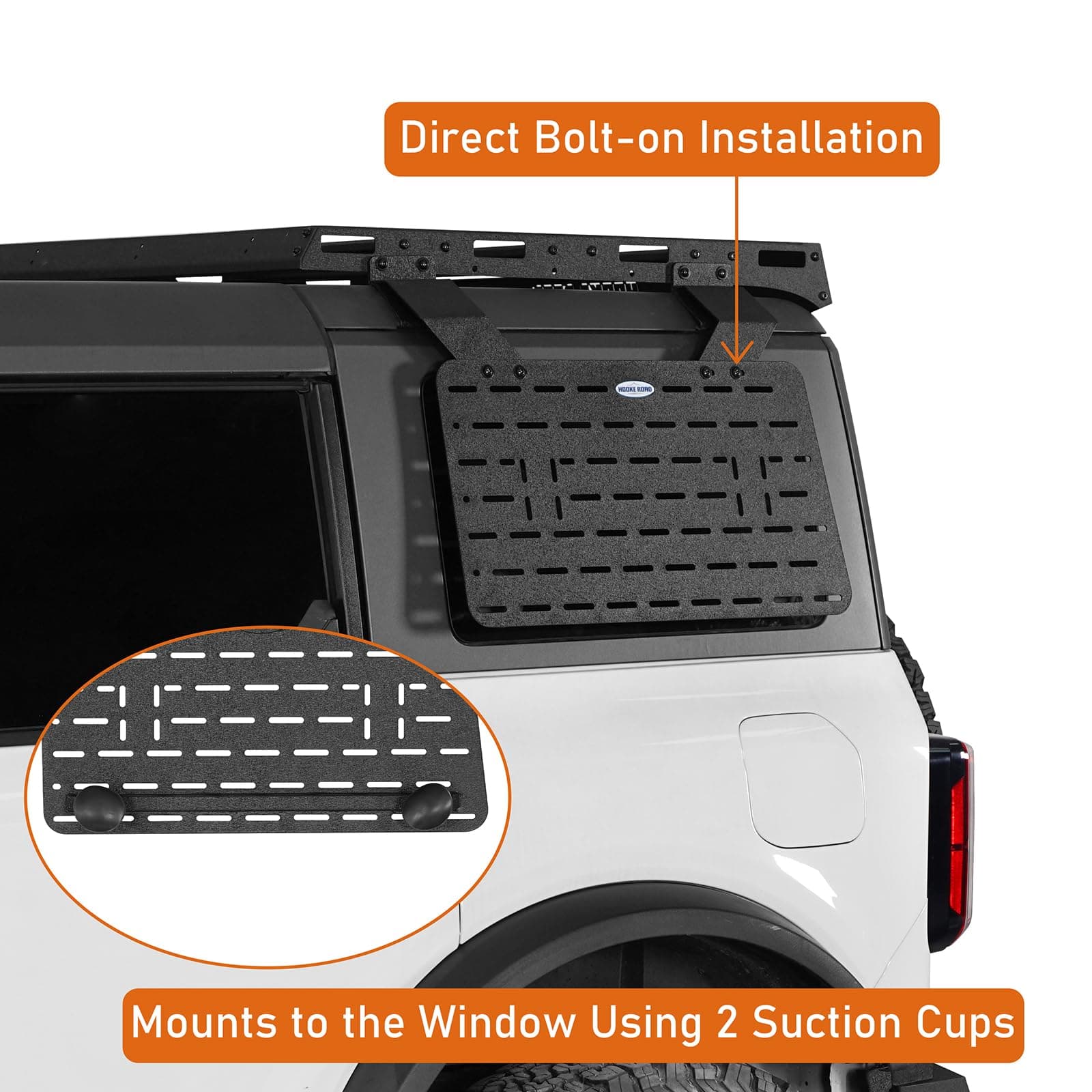 Hooke Road Bronco Rear Window Exterior Storage Molle Panel Kit Compatible with Hooke Road Roof Rack for 2021-2024 Ford Bronco Hardtop 4-Door