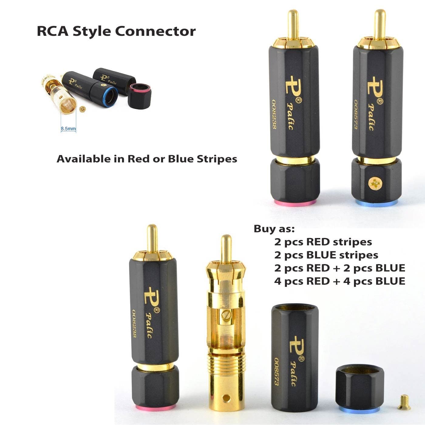 2 pcs RCA Cable Audio CONNECTORS - PALIC - Blue Ring - Brass + Copper