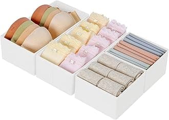 DIMJ Underwear Drawer Organiser for Baby - 4 Pcs Wardrobe Storage Organiser Drawer Dividers for Socks,Bra,Tights,Underwear,Non-Woven Fabric and CardBoard, Easy to Clean,Space-Saving (White)