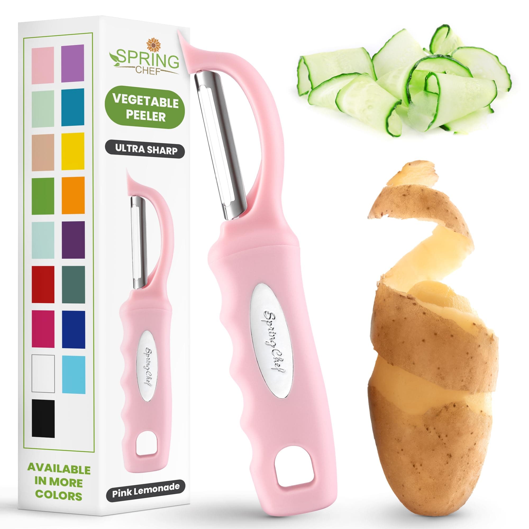 Premium Swivel Vegetable Peeler, Soft Grip Handle and Ultra Sharp Stainless Steel Blades - Perfect Kitchen Peeler For Veggie, Fruit, Potato, Carrot, Apple - Pink Lemonade