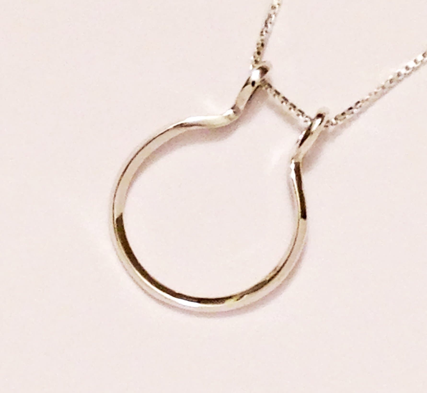 Ring Keeper Necklace, Smooth Open Circle by Ali C Art, Made In USA, Wear Ring from Inside Bottom of Holder, Unique Handmade Sterling Silver Pendant Charm Jewelry Keepsake Gift for Women Surgeon RN LPN