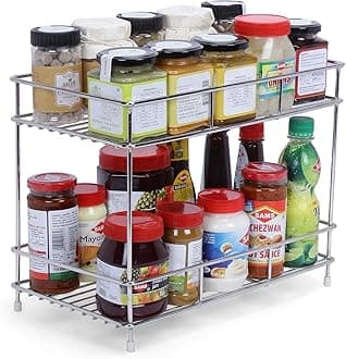 Stainless Steel 2-Tier Spice Rack, Shelf Organizer for Kitchen Pantry Storage