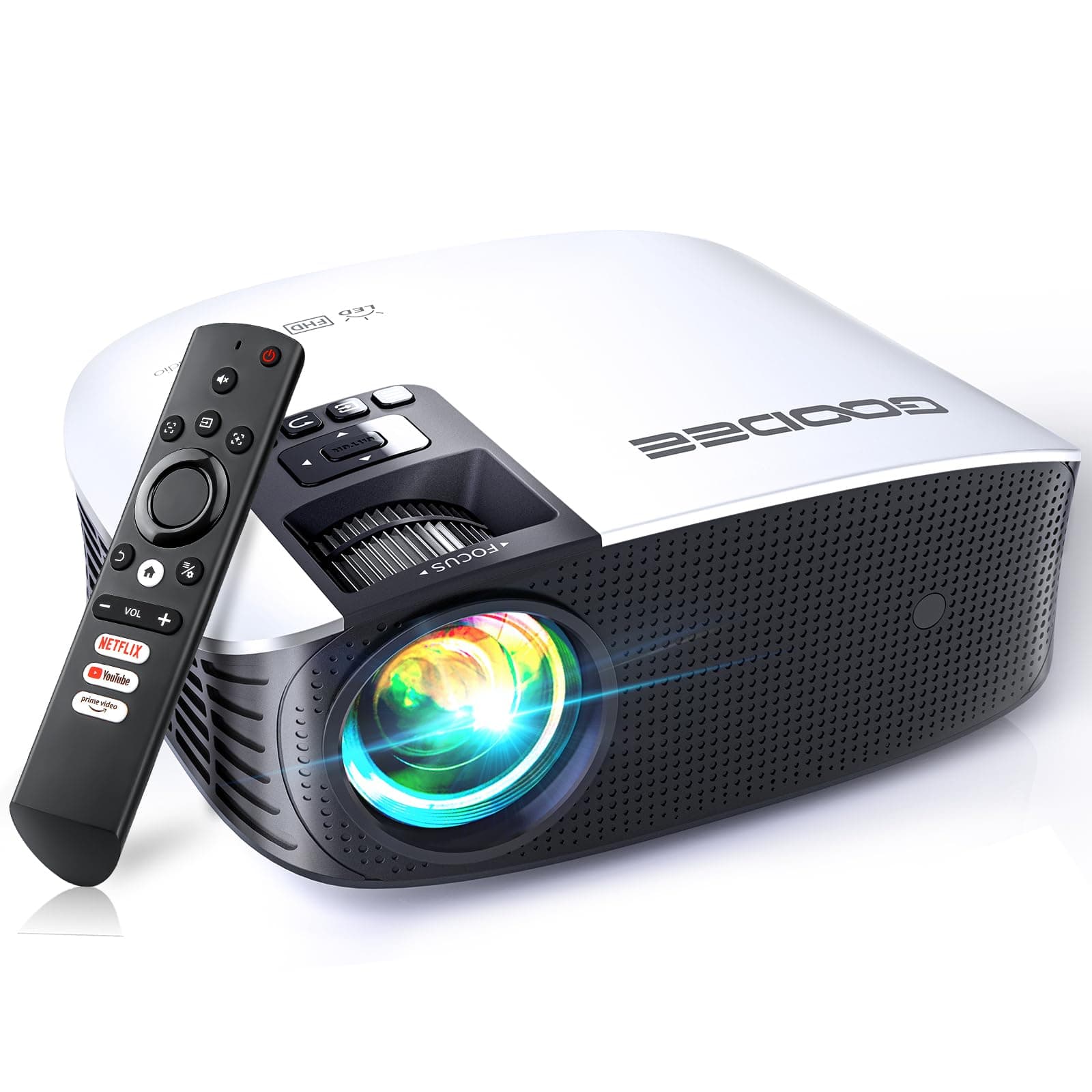 4K Smart Projector with 5G WiFi and Bluetooth, Built-in Streaming Apps, Dolby Audio 400" Outdoor Movie Projector for Home Theater, Compatible with TV Stick, iOS, Android