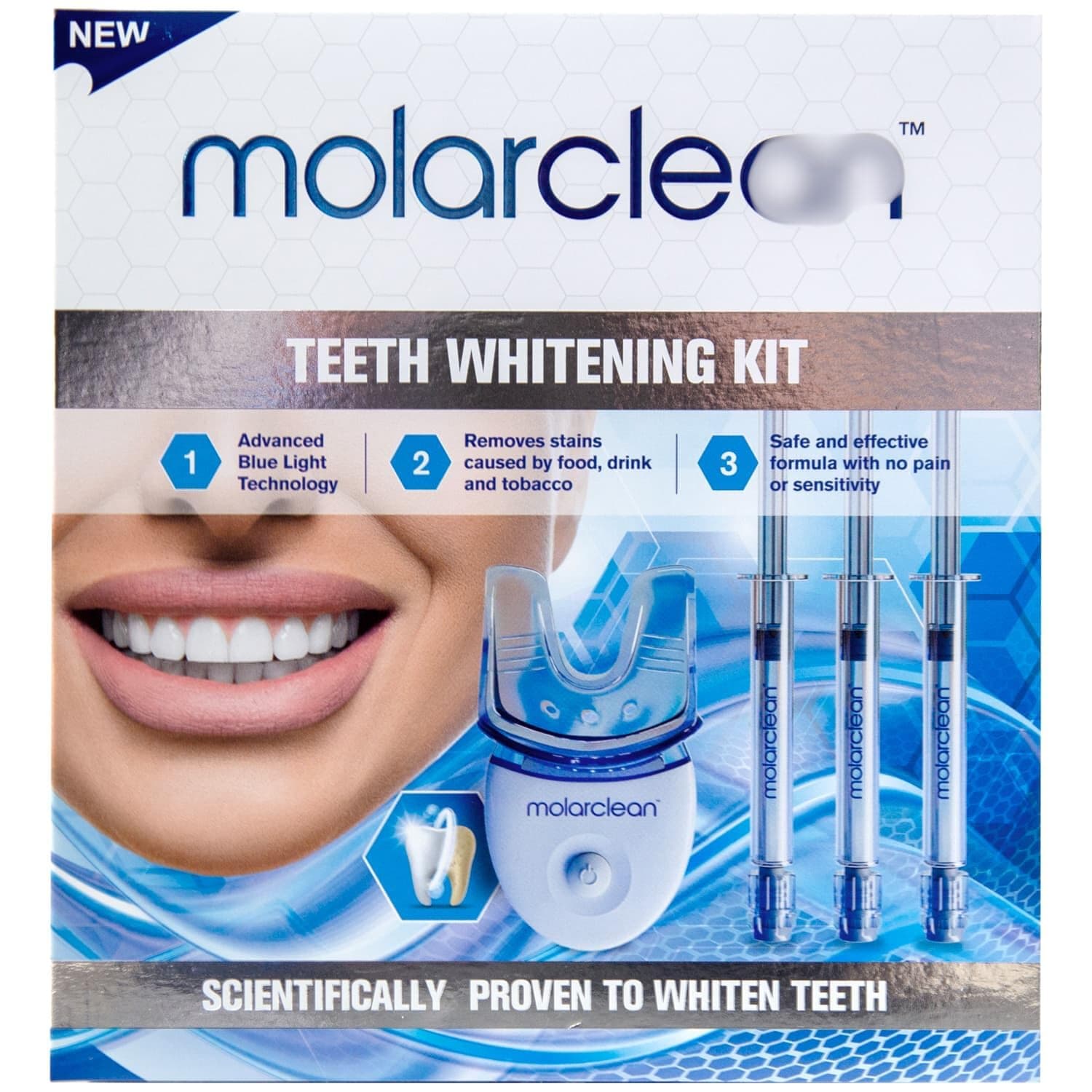 Teeth Whitening Kit - Advanced Blue Light Technology - Removes Stains Caused by Food, Drink and Tobacco - Safe and Effective Formula with No Pain or Sensitivity