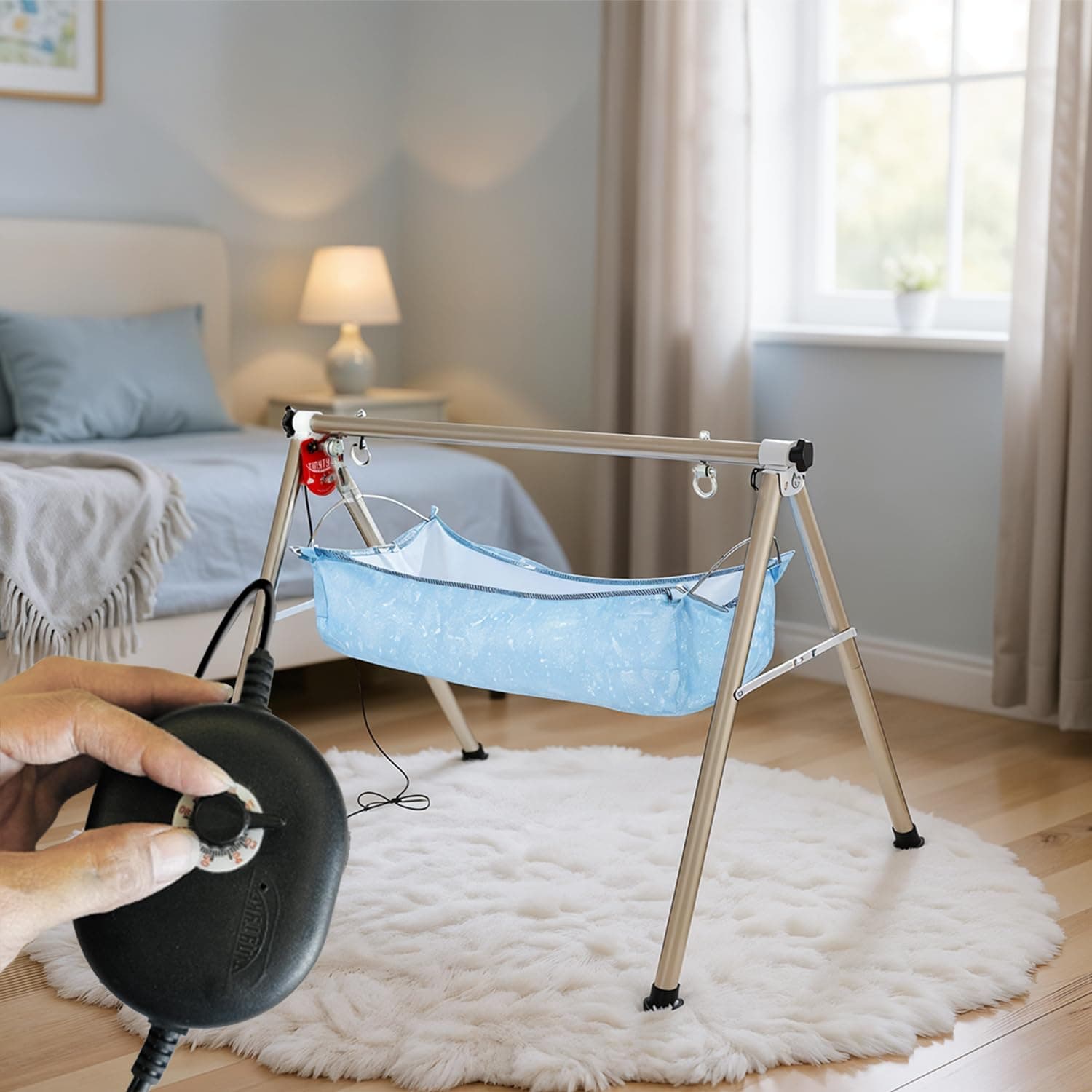 Automatic Cradle for Baby - Electric Swing Cradle with Adjustable Speed - Semi-Foldable Frame with Blue Cloth and Mosquito Net - Baby Palna/Jhula for Kids of 0 to 3 Years - Carry Upto 20kgs