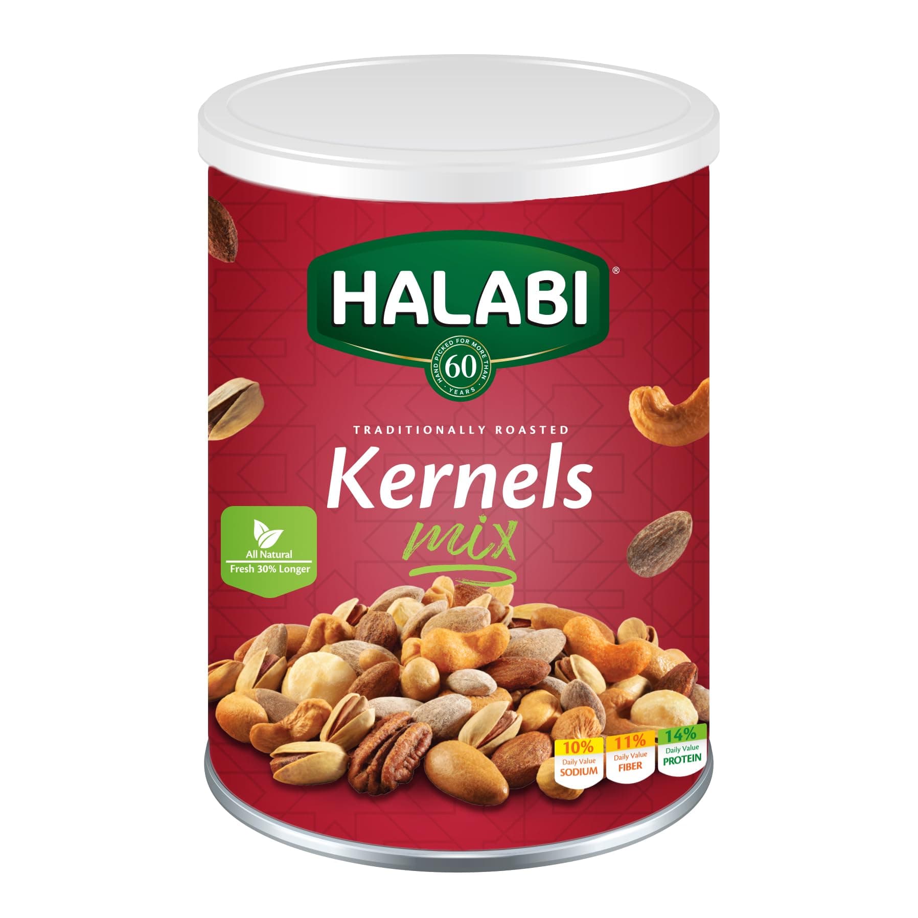 Mix Kernels - Mixed Nuts , Cashews, Almonds, Pistachios, Macadamia, Pecans, Hazelnuts - Healthy Baked Snacks - can 400g