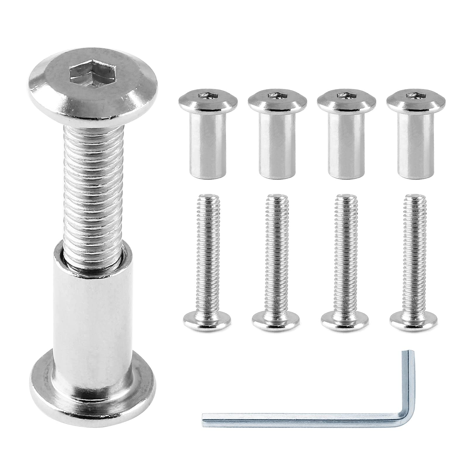 10 Pair(20 Piece) M6x35mm Hex Drive Socket Cap Bolt with Allen Wrench, Silver Furniture Connector Bolts M6 Countersunk Screw Barrel Nuts Binding Screws for Crib Replacement Belt Cabinet