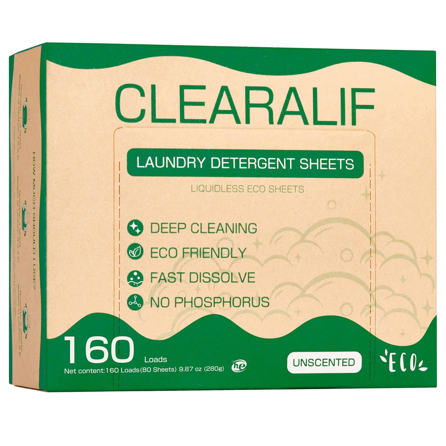 Laundry Detergent Sheets up to 160 Loads (80sheets), Unscented, Laundry Detergent Strips Eco Friendly & Hypoallergenic