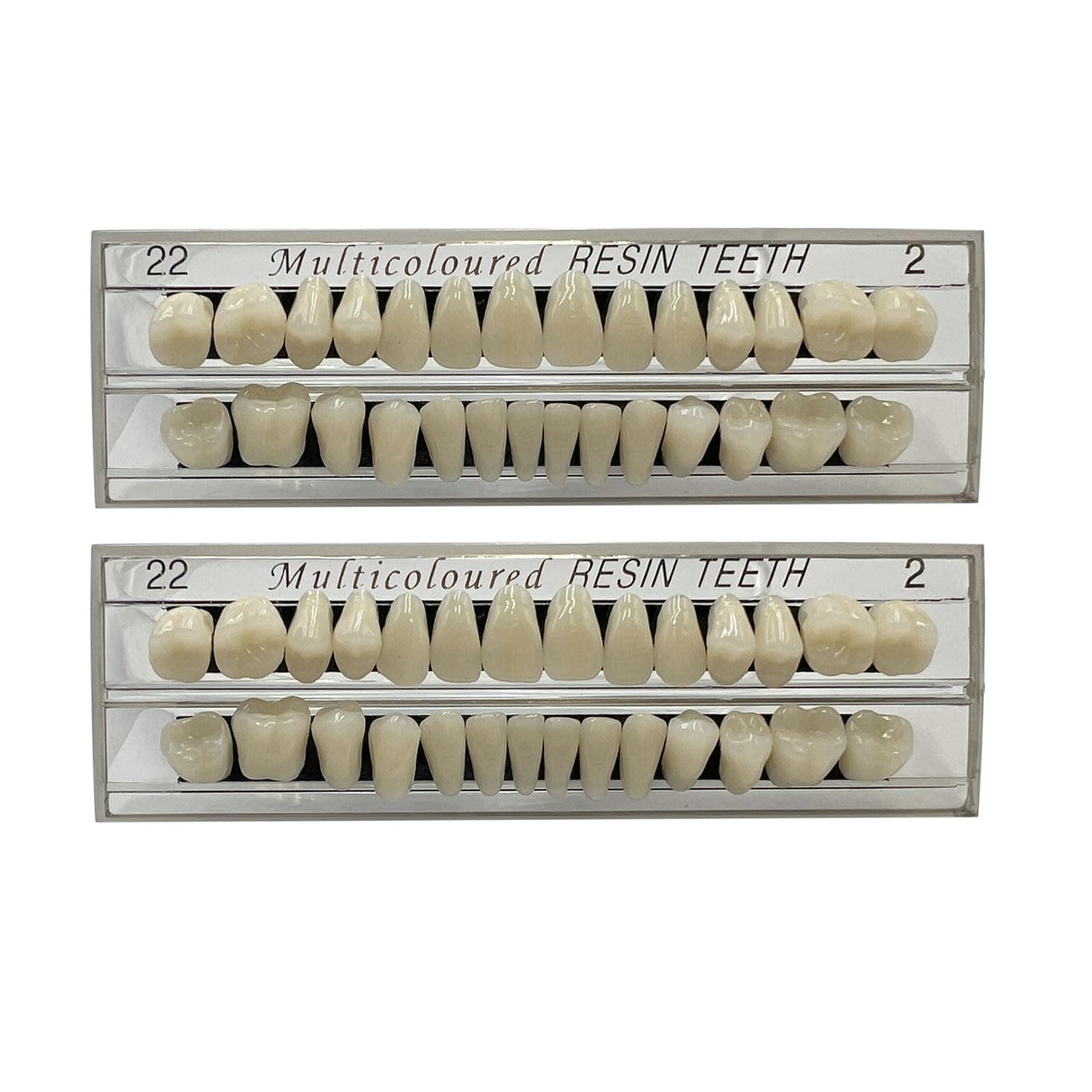 56 Pcs False Teeth Fake Teeth 2 Sets Synthetic Resin Dental Tooth, Upper Lower Denture Tooth, Party Horror Prop Makeup DIY Replacement, 22 A2