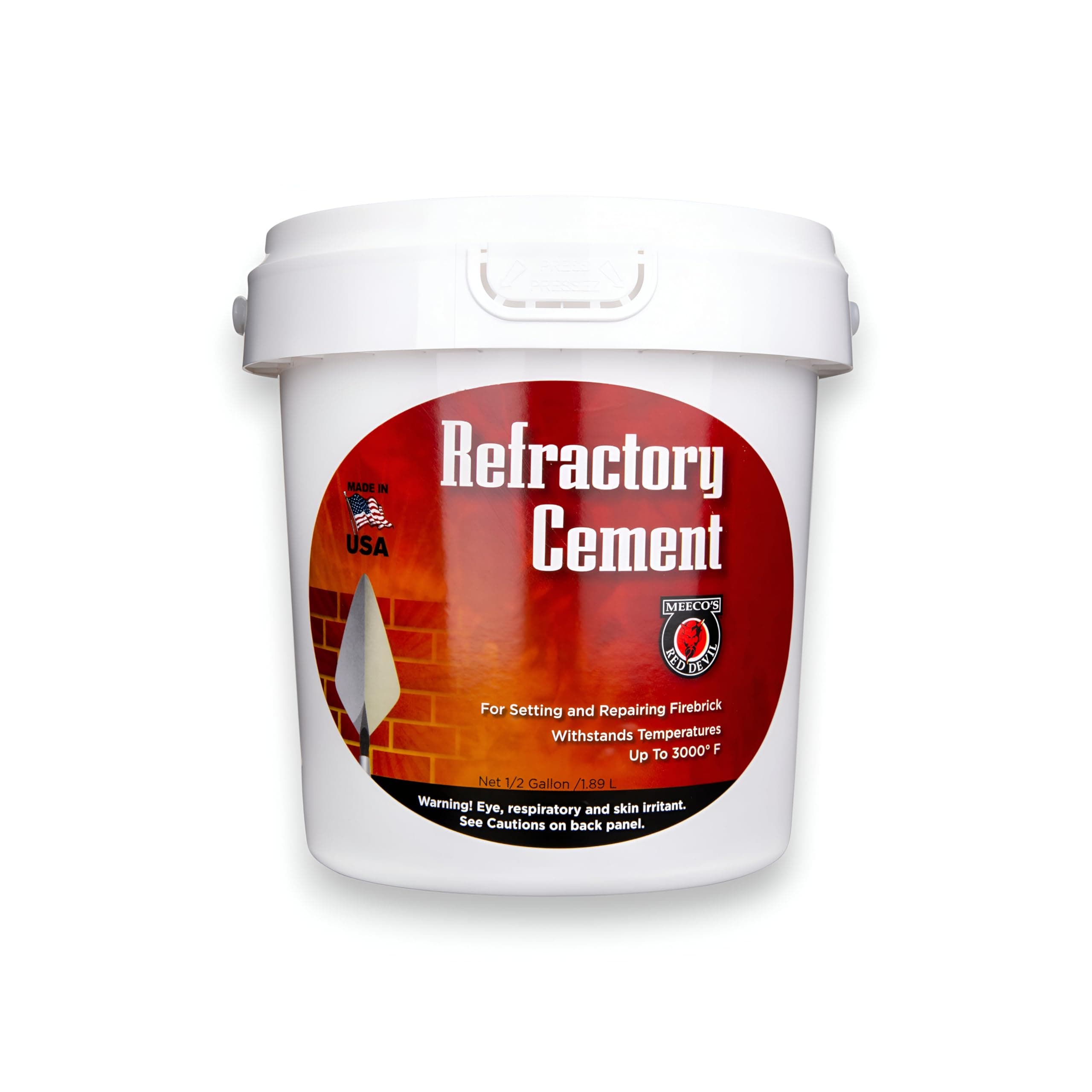 Meeco's Red Devil 610 Refractory Cement - Pre-Mixed Fiber-Reinforced High-Temp Silicate Mortar for FireBrick & Masonry Joints - Withstands Temperatures Up to 3000°F (0.5 Gallon) - Made in The USA