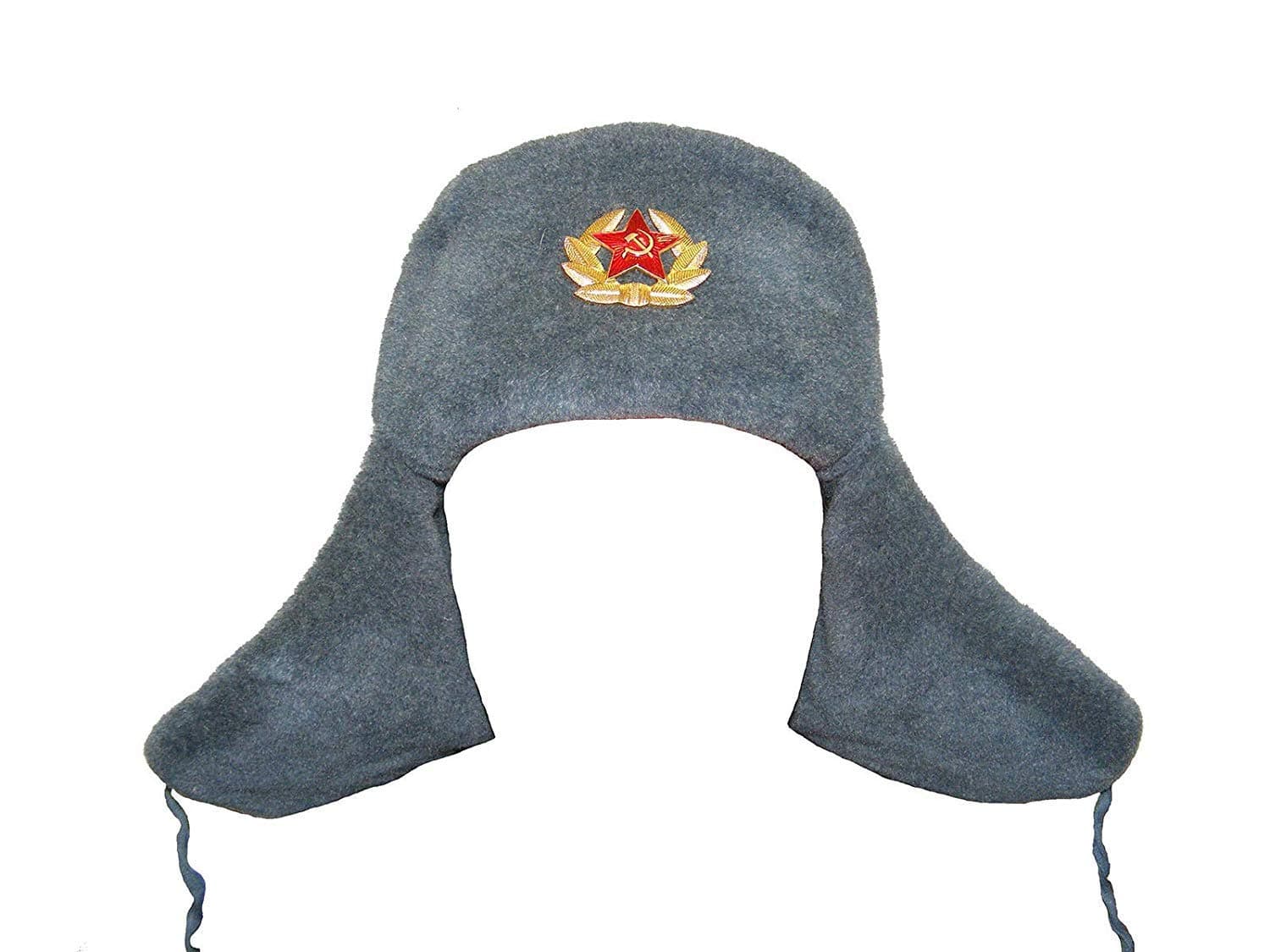 White Winter Hat with Earflaps: Russian Ushanka. with Soviet Soldier Insignia