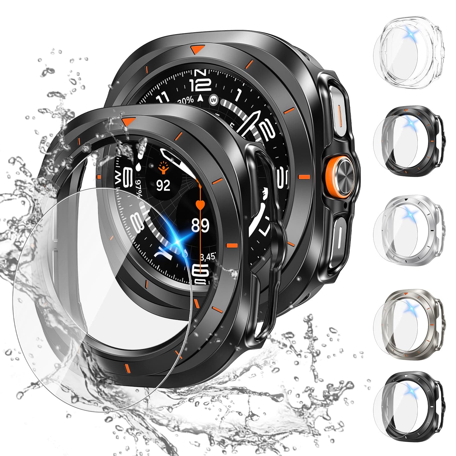 [5+5Pack for Samsung Galaxy Watch 7 Ultra Screen Protector Case 47mm Accessories, Hard PC Bumper/HD Anti-Fog Tempered Glass Protective Film, Face Cover Set Galaxy Watch 7 Ultra Case Women Men