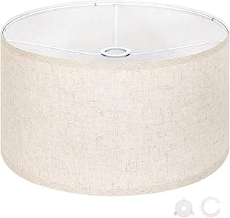 OUTON Beige Large Drum Lamp Shades for Floor Lamps, 17.5" Top x 17.5" Bottom x 10" High, Easy to Assemble, Replacement Linen Lampshades for Table Lamps & Bedside Lamps (1.65" Spider)