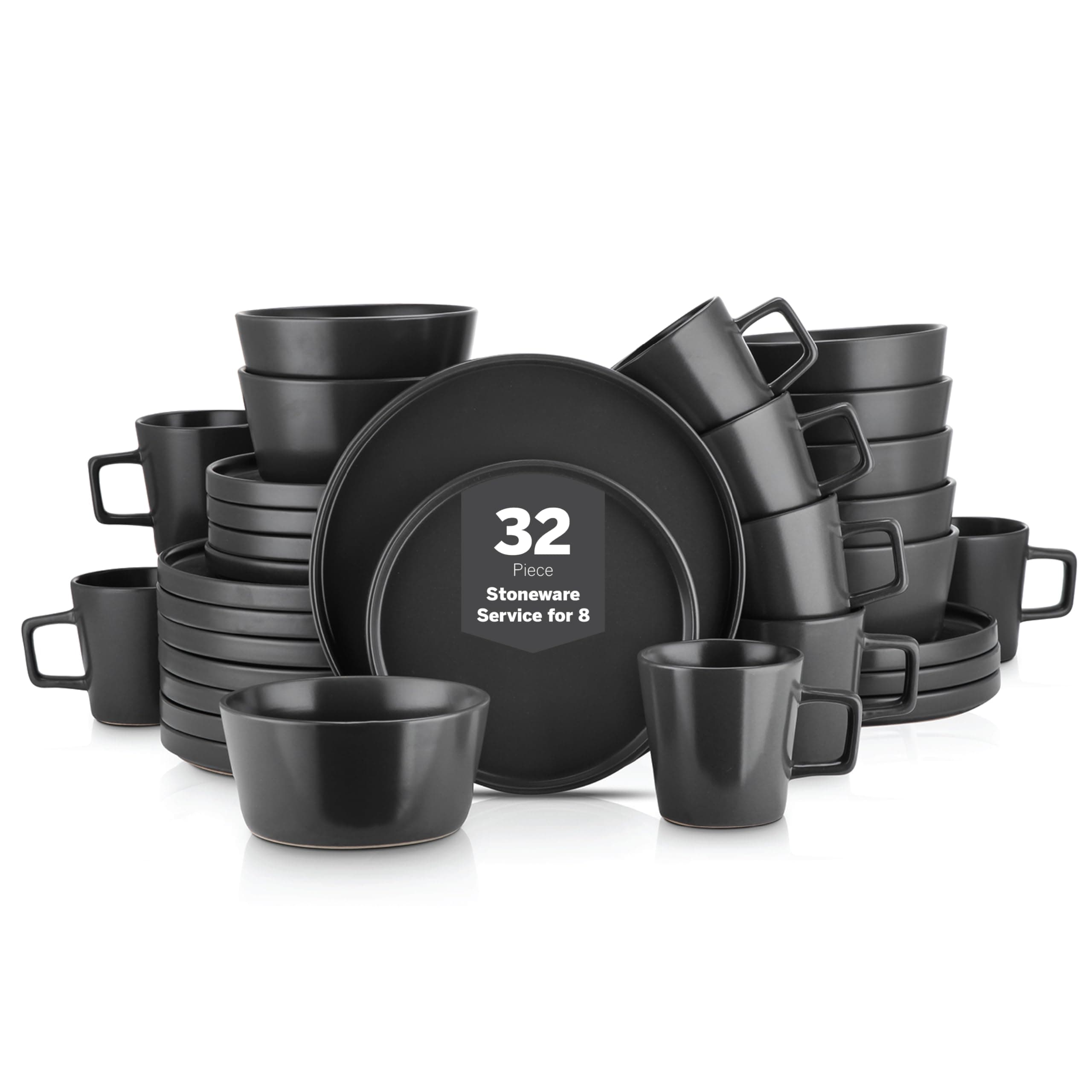 Stone Lain Coupe Dinnerware Set, Service For 8, Black Matte