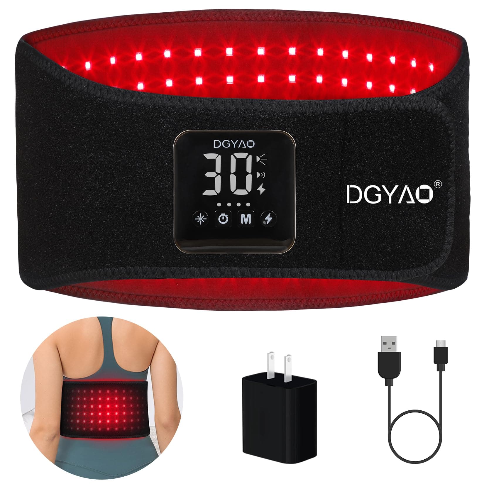 DGXINJUN Cordless Red Light Therapy, Infrared Light Therapy Wrap Belt, Muscle Pain Relief Device, Led Body Back Pain Relief Portable Belt with Pulse Mode (4000mAh Battery)