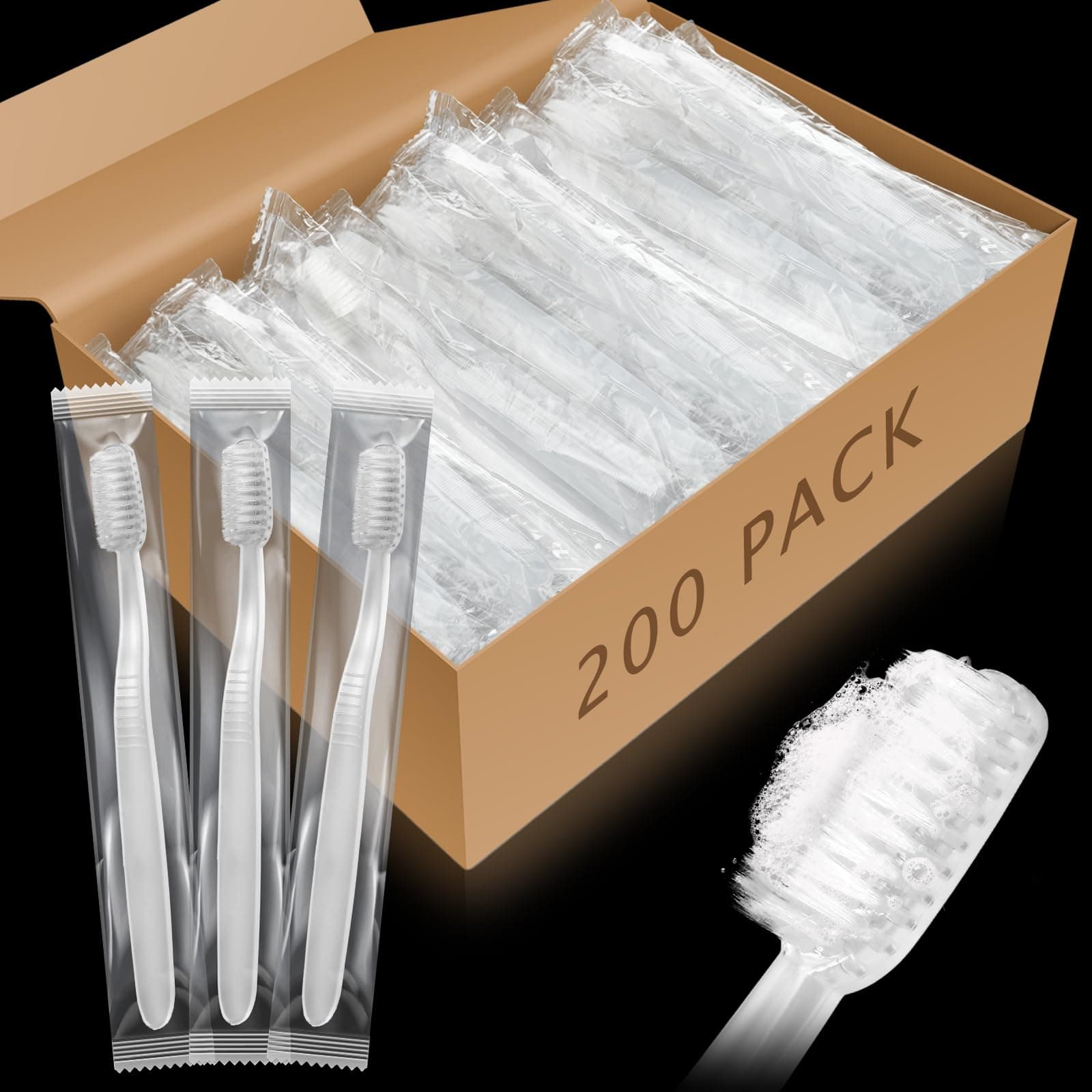 200 Pack Prepasted Disposable Toothbrushes Individual Wrapped Toothbrushes Soft Bristle Travel Toothbrush Single Use Wrapped for Hotel, Camp, Travel and Gift for The Homeless (White)