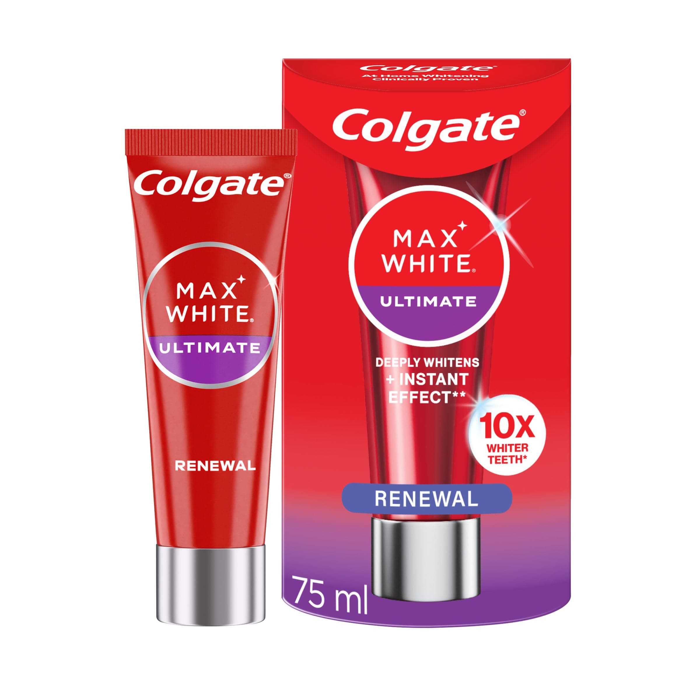 Max White Ultimate Renewal Whitening Toothpaste 75ml - 10X Whiter Teeth* - Instant Teeth Whitening Toothpaste^ - Deeply* Whitens - Helps Prevent Future Stains - Enamel Safe for Daily Use