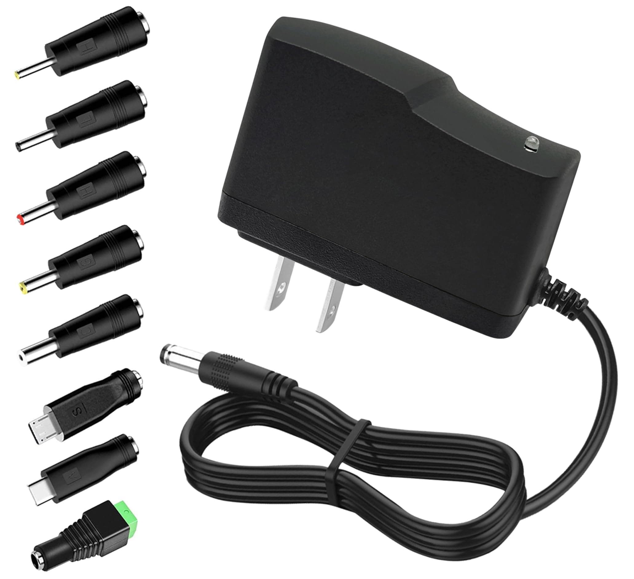 DC 6V 1A Power Supply 8 Tips 100-240V AC to DC Converter 6 Volt 1Amp Swithing Power Supply Adapter with 5.5mm x 2.5/2.1mm Plug 6V Transformer Power Supply for LED Light Strings Router Radio Speaker