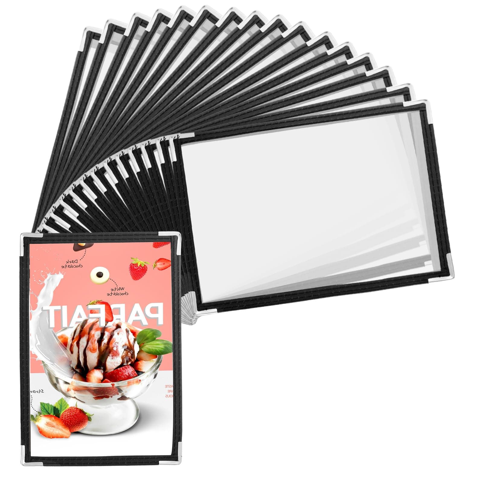 25PCS 5.5 x 8.5 Inch Menu Covers 1 Page 2 View, Transparent Restaurant Menu Holder for Restaurant Bar Cafe (Black)