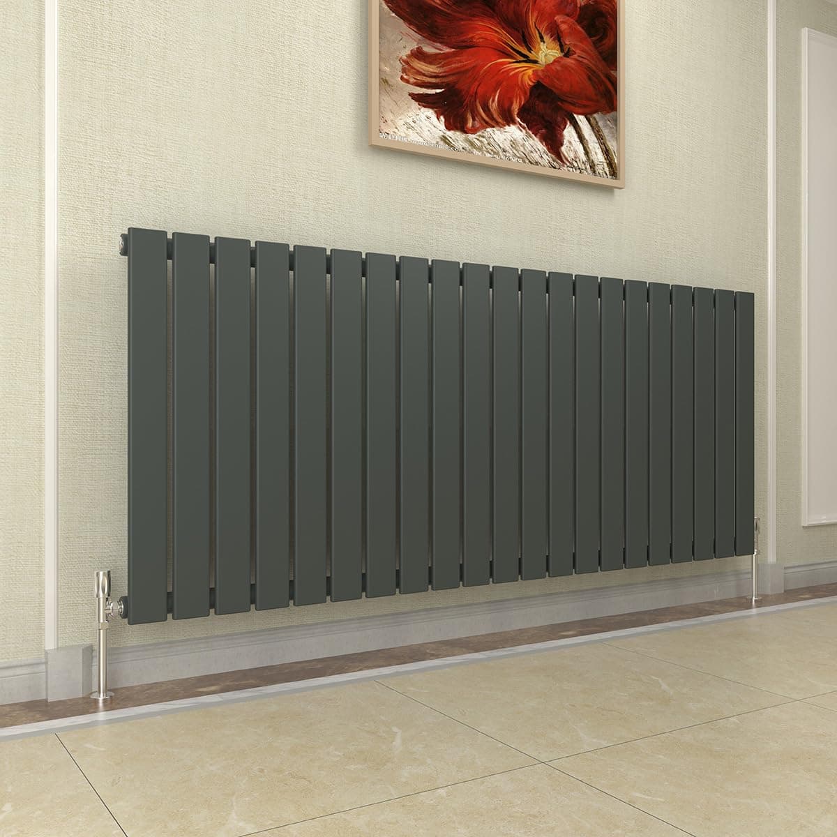 GY Bath Horizontal Radiator Anthracite Flat Panel Designer 600x1428mm Single Modern Central Heating Rads