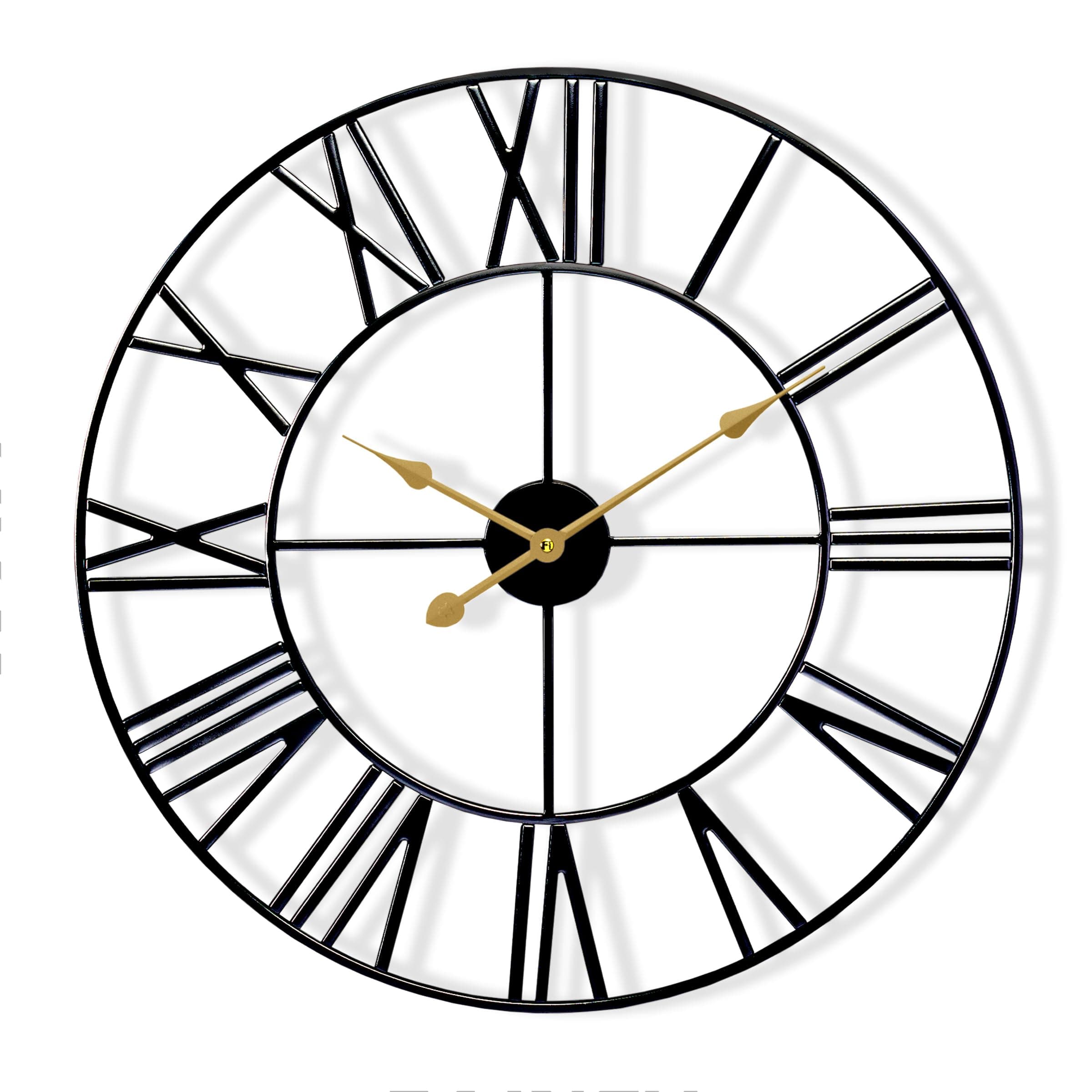 Large Decorative Wall Clock, 24" Round Oversized Centurian Roman Numeral Style Modern Home Decor Ideal for Living Room, Analog Metal Clock (Black)