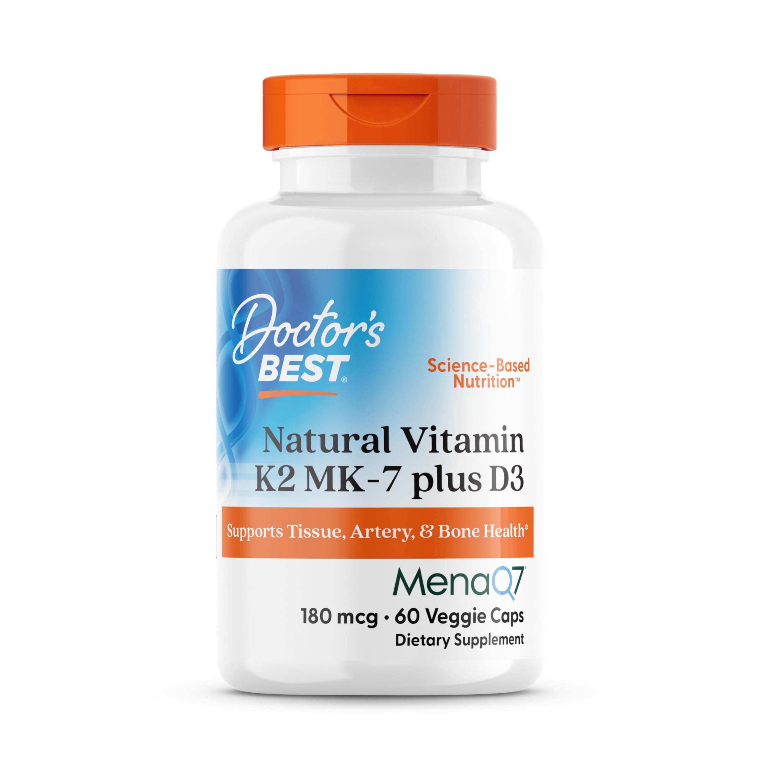 Natural Vitamin K2 MK-7 Plus D3 - VIT D3 and K2 MK7 Supplement for Men & Women, Supports Tissue, Artery, & Bone Health, Non-GMO, Gluten Free, Soy Free, Vegetarian - 60 Veg Caps