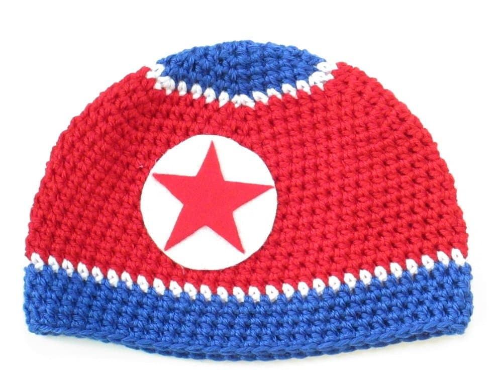 North Korea Flag Skull Beanie 14"