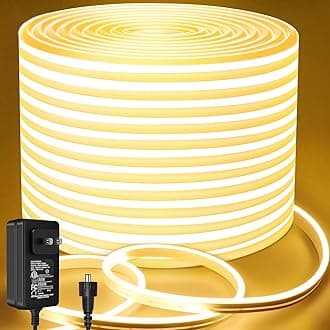 Neon LED Rope Light 32.8Ft, Warm White LED Strip Lights 1.96in/Cut, 3000K Waterproof Flexible Silicone 24V Led Strip for DIY Neon Sign Bedroom Indoor Outdoor Decor（Power Adapter Included）