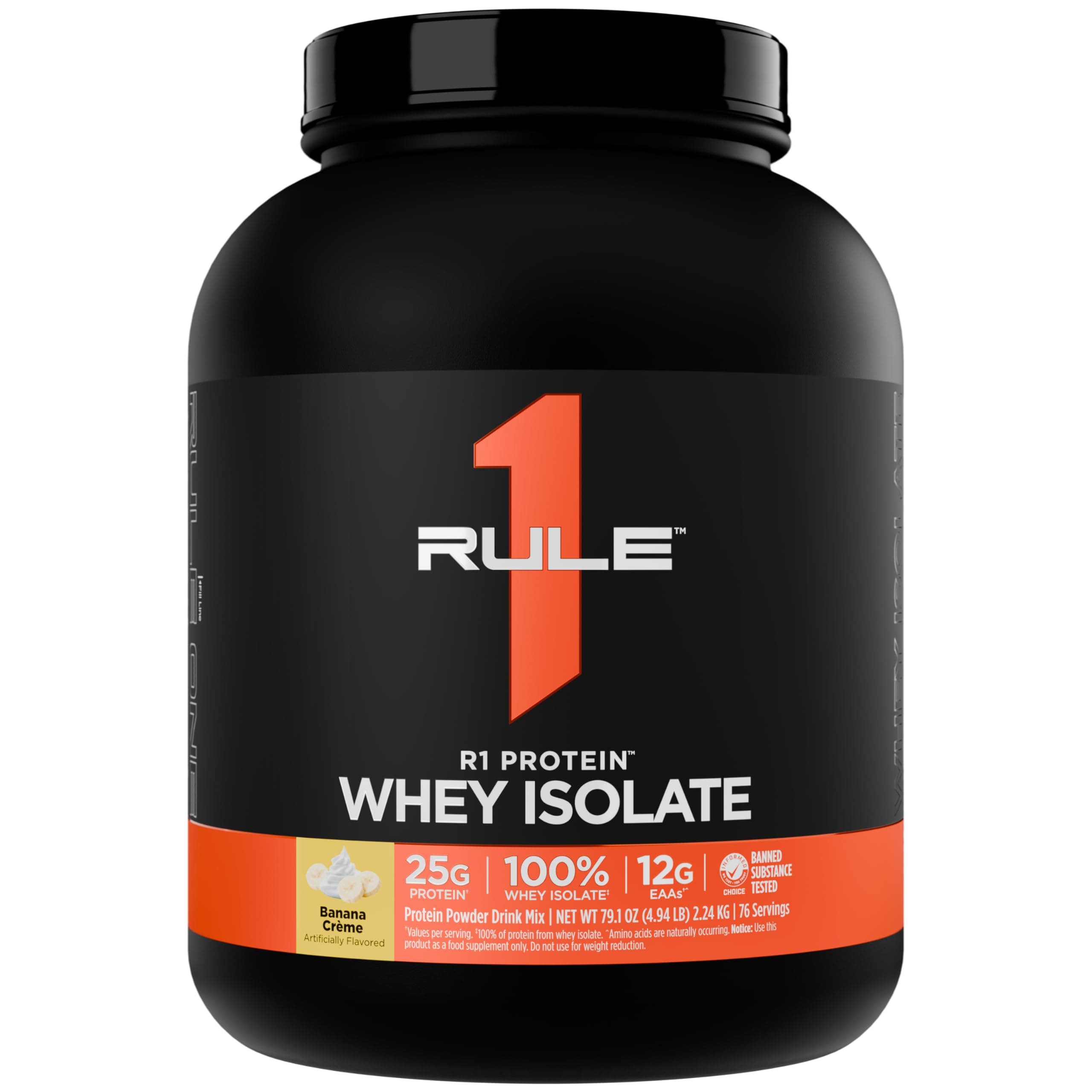 Rule 1 Proteins R1 Protein Whey Isolate - with 25g Protein & 6g BCAA Exclusively from Isolated & Hydrolyzed Sources for Workout Recovery (5 Pounds, Banana Crème)