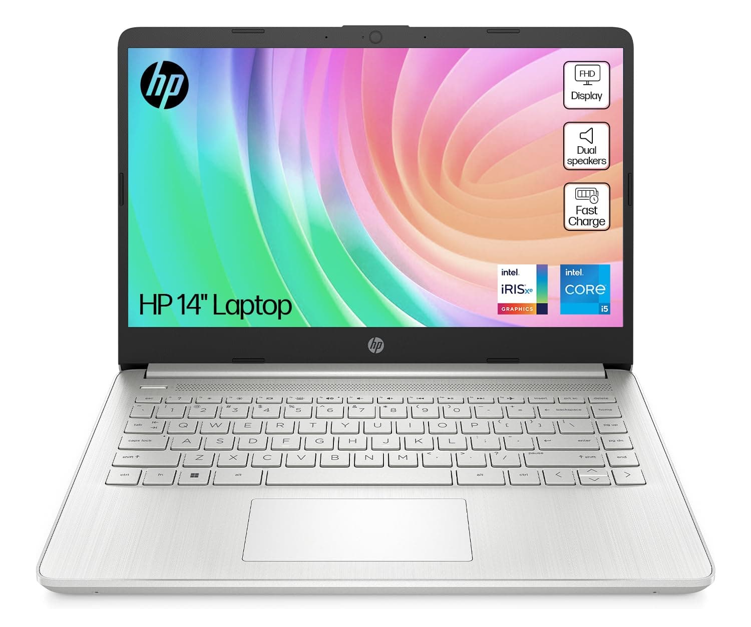 HP 14" Laptop | Intel Core i5-1235U Processor | 8 GB RAM | 512 GB SSD | Intel Iris Xe Graphics | FHD Display | Up to 8hrs battery | Windows 11 | Dual Speakers | Natural Silver | 14s-dq5005sa