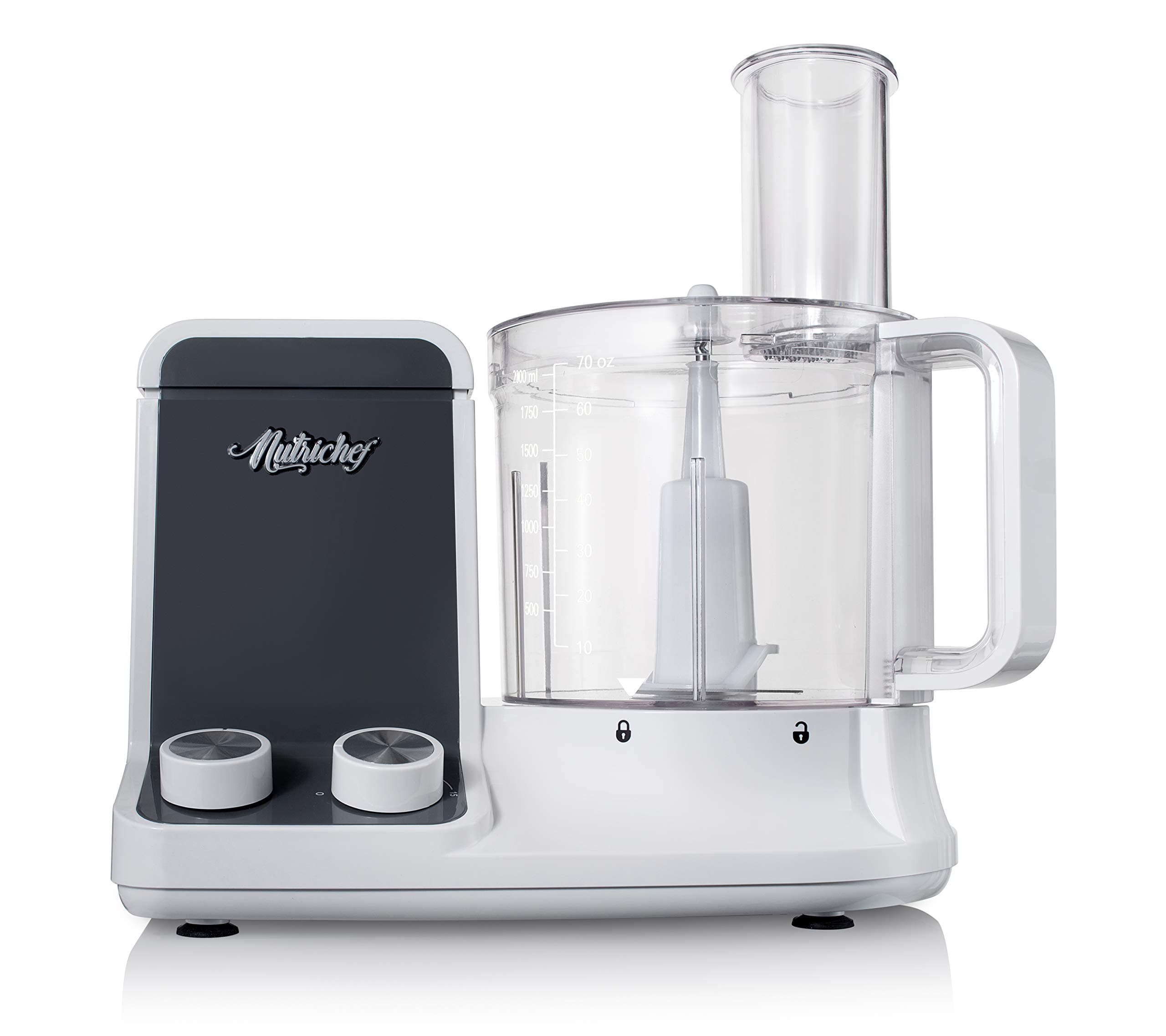 NutriChef Food Processor 2 Liter Capacity - Multipurpose & Ultra Quiet Motor - Includes 6 Attachment Blades & Silicone Feet to Prevent Slippage - 12 Cup Capacity - Pre-Set Speed For Easy Use