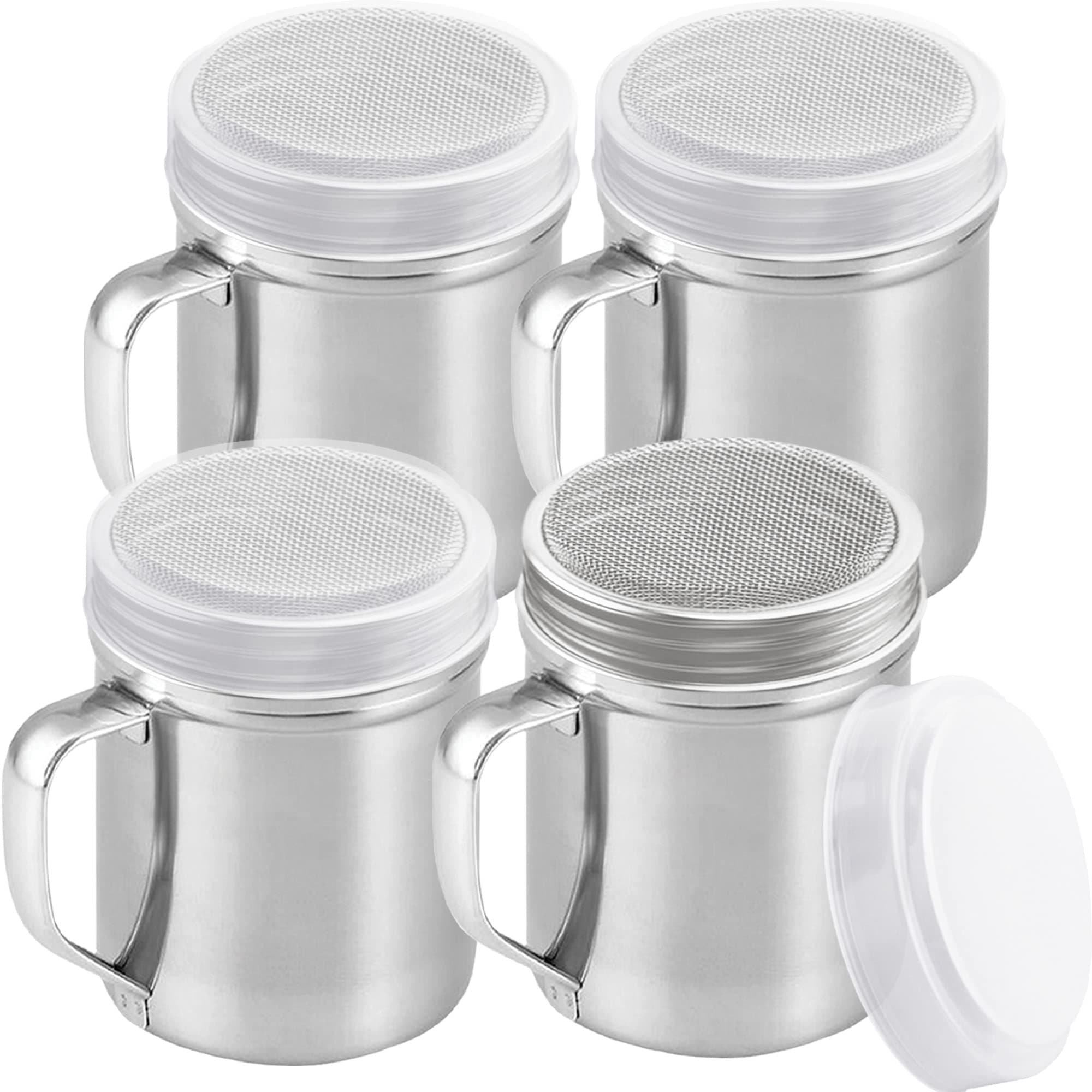 CUSINIUM6 Ounce Mini Powder Sugar Shaker With Handle - Fine Mesh - With Plastic Cap - Pack of 4
